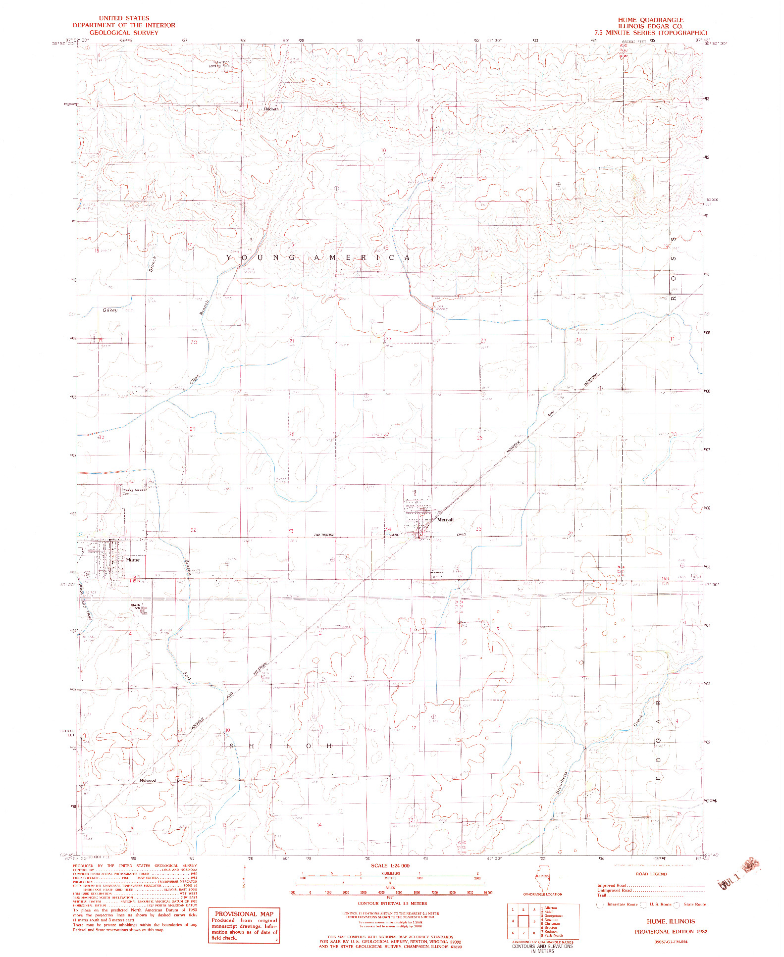 USGS 1:24000-SCALE QUADRANGLE FOR HUME, IL 1982