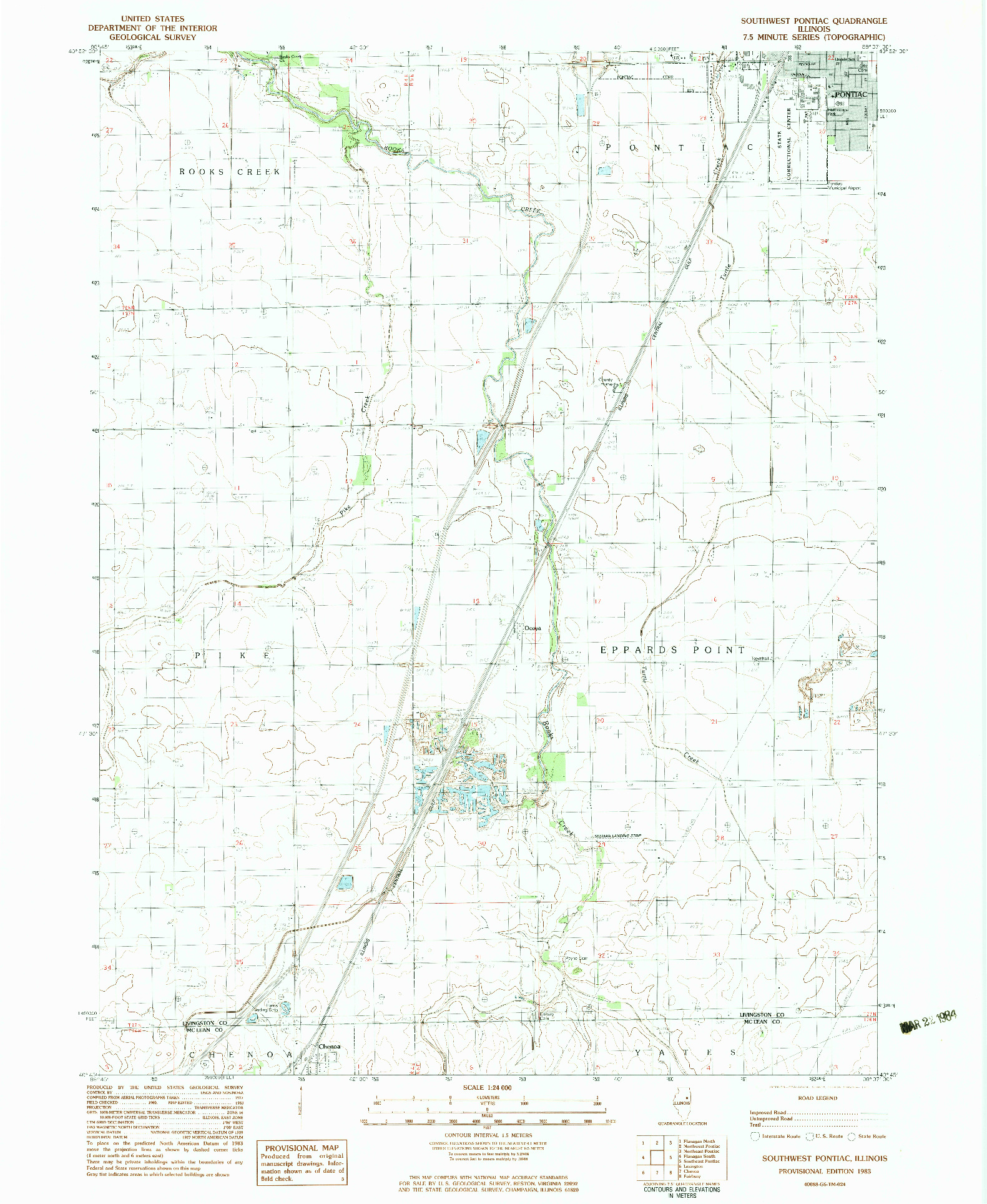 USGS 1:24000-SCALE QUADRANGLE FOR SOUTHWEST PONTIAC, IL 1983