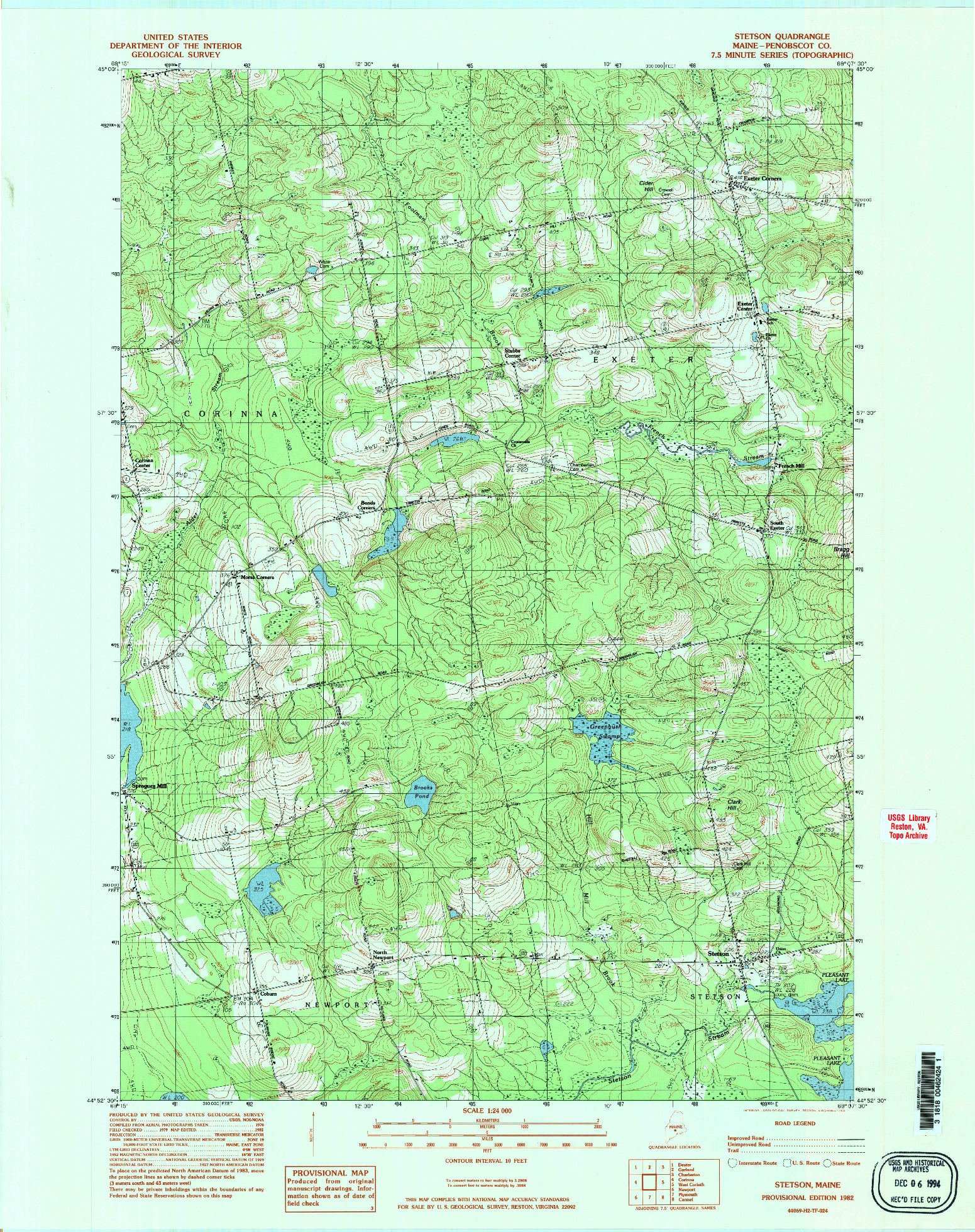 USGS 1:24000-SCALE QUADRANGLE FOR STETSON, ME 1982