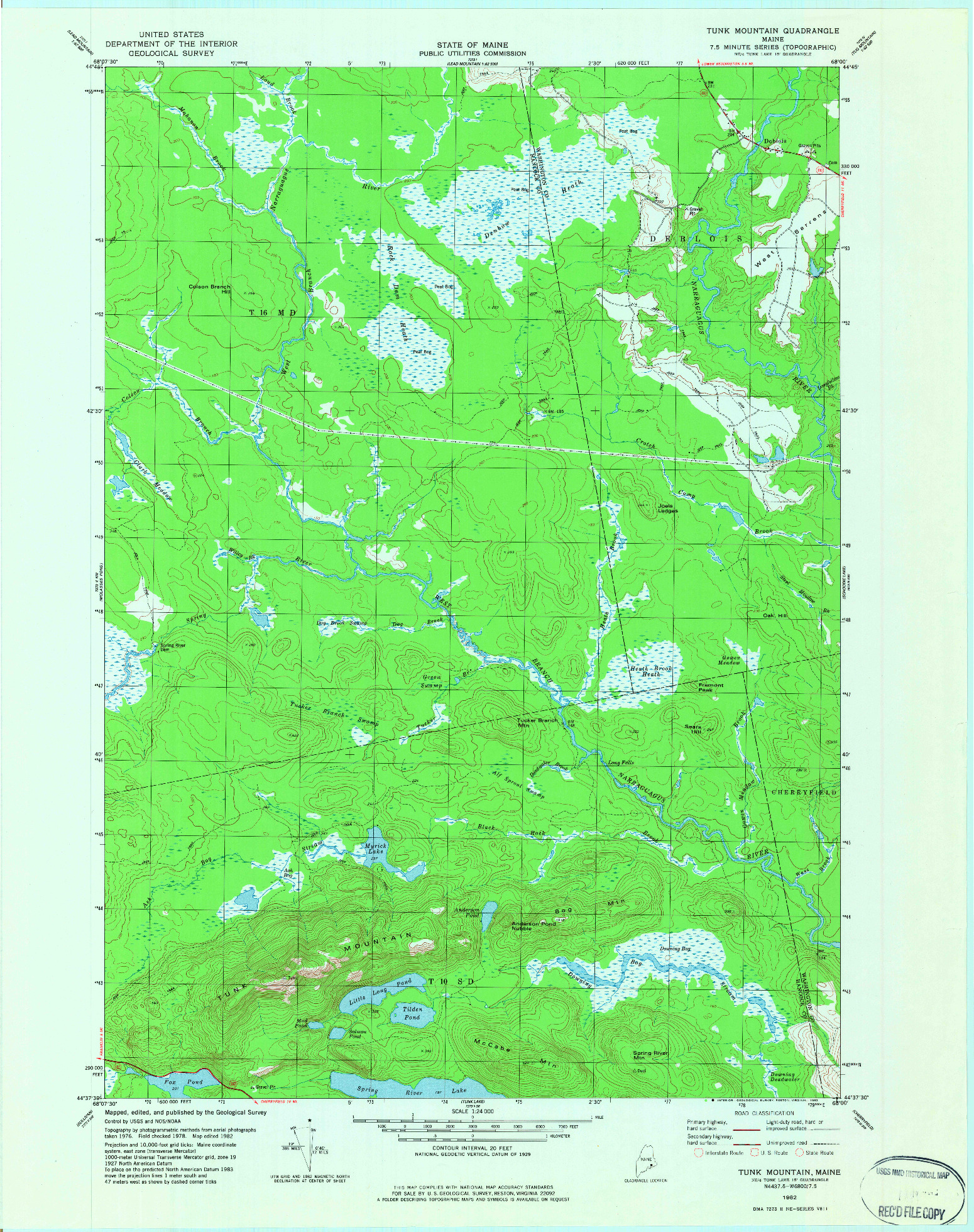 USGS 1:24000-SCALE QUADRANGLE FOR TUNK MOUNTAIN, ME 1982