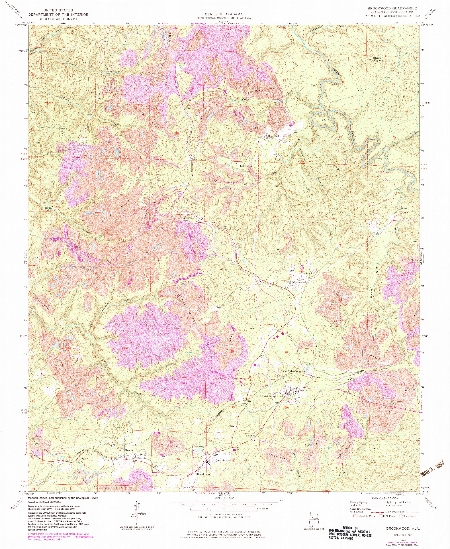 USGS 1:24000-SCALE QUADRANGLE FOR BROOKWOOD, AL 1974