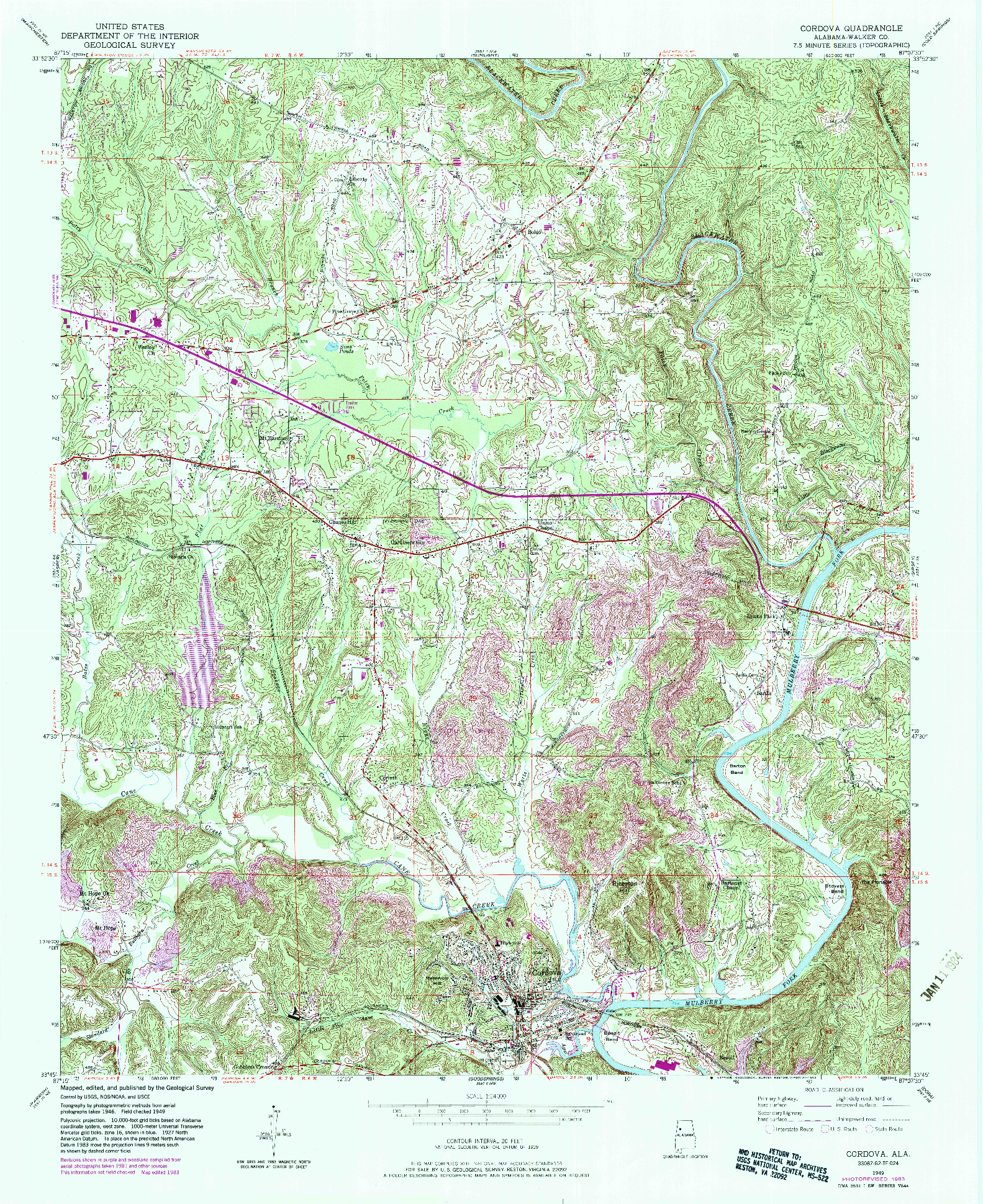 USGS 1:24000-SCALE QUADRANGLE FOR CORDOVA, AL 1949