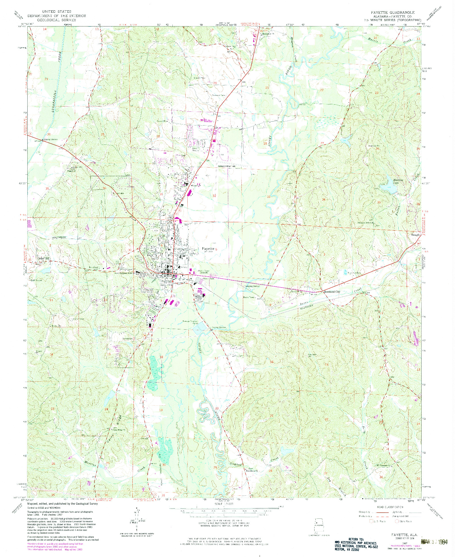 USGS 1:24000-SCALE QUADRANGLE FOR FAYETTE, AL 1967