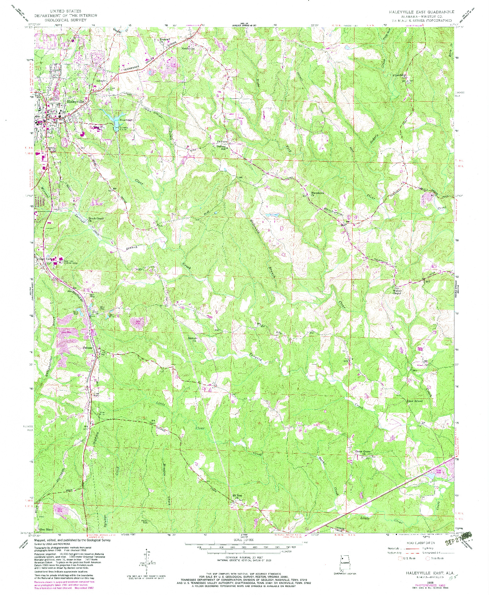 USGS 1:24000-SCALE QUADRANGLE FOR HALEYVILLE EAST, AL 1958