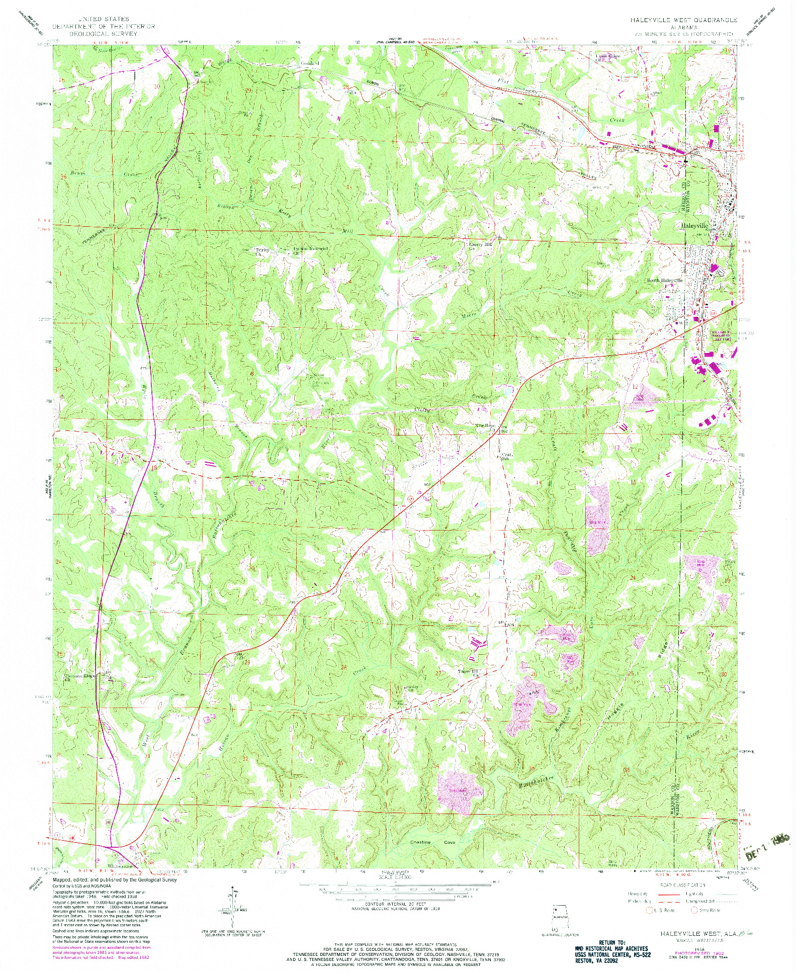 USGS 1:24000-SCALE QUADRANGLE FOR HALEYVILLE WEST, AL 1958