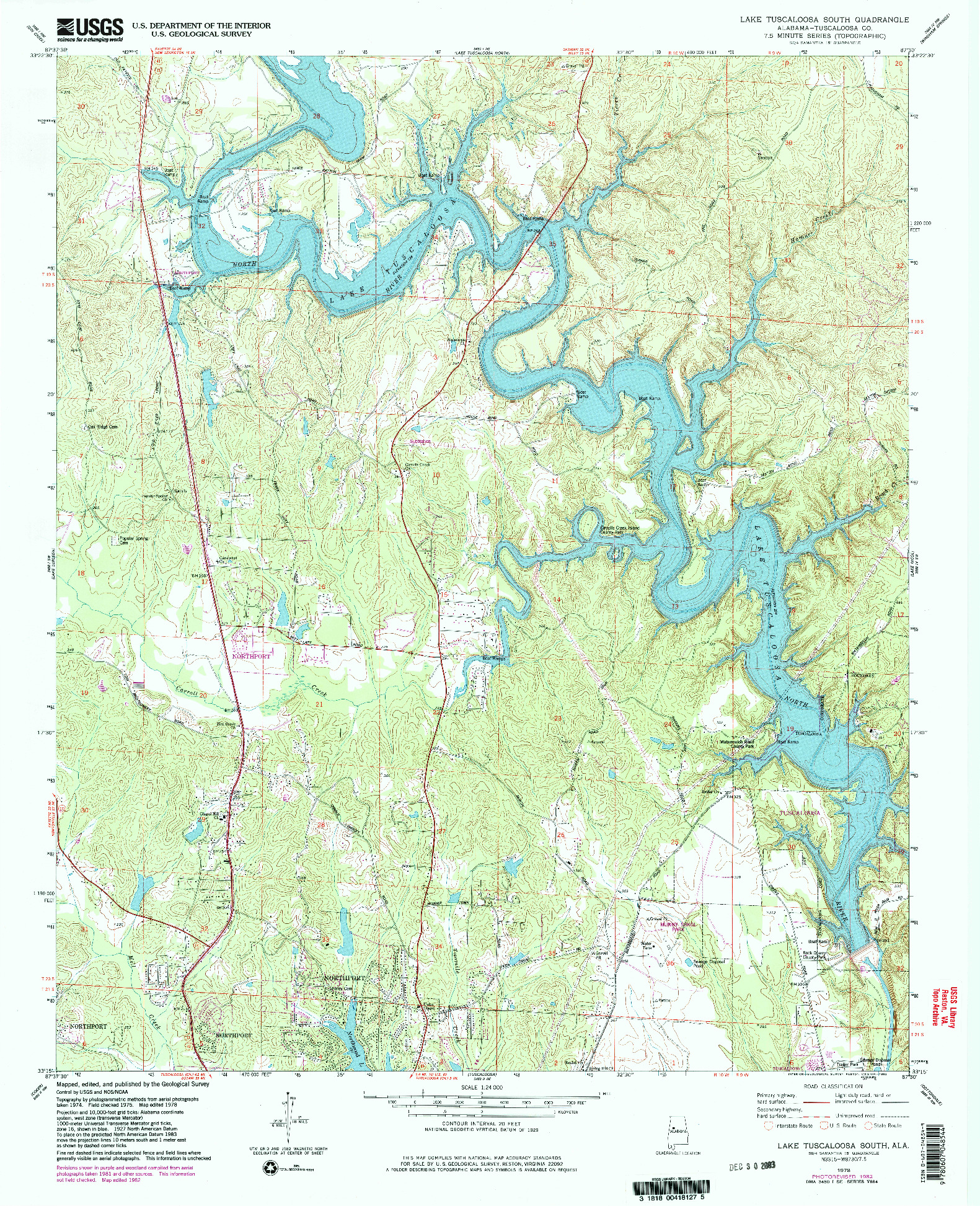 USGS 1:24000-SCALE QUADRANGLE FOR LAKE TUSCALOOSA SOUTH, AL 1978