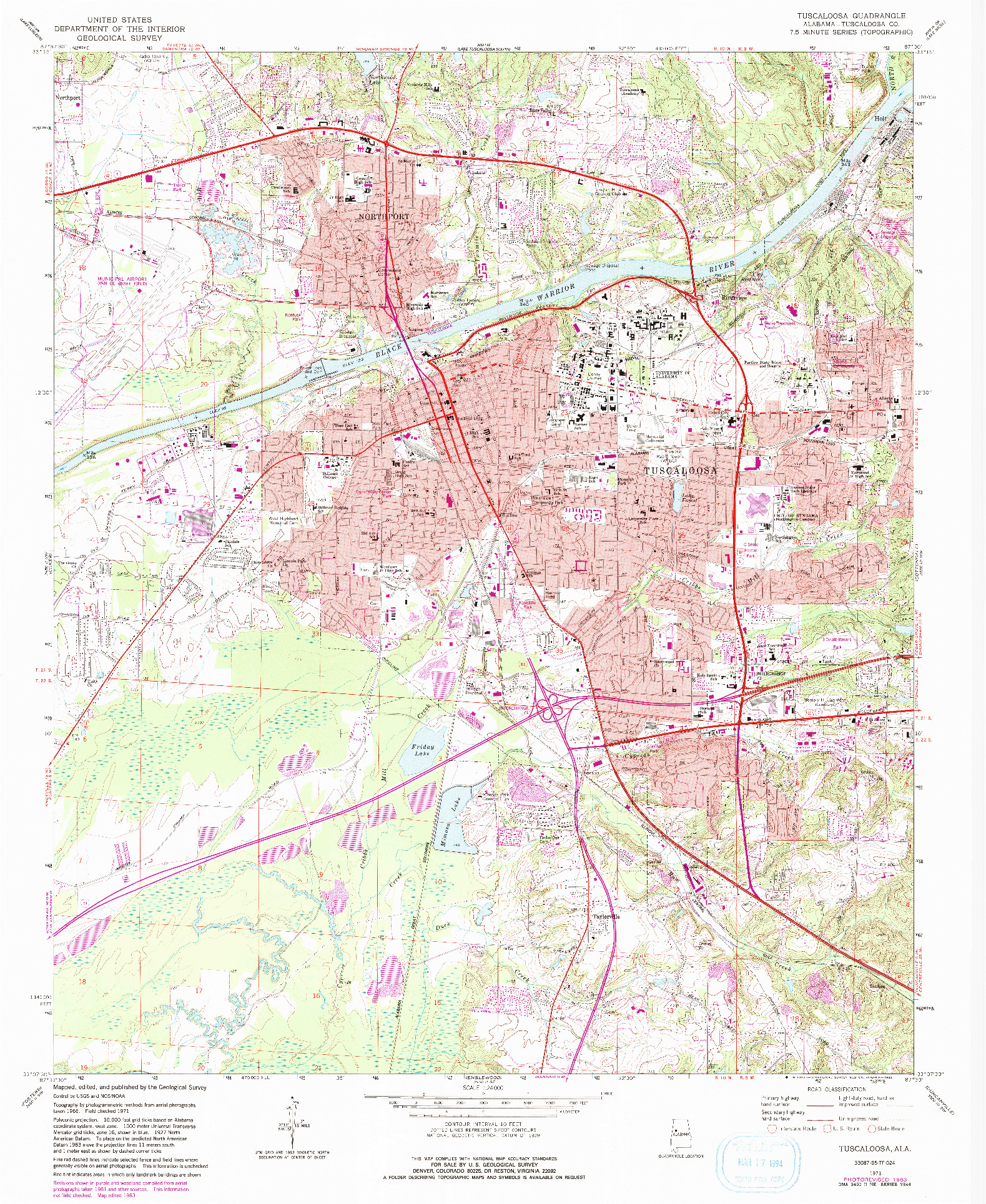 USGS 1:24000-SCALE QUADRANGLE FOR TUSCALOOSA, AL 1971