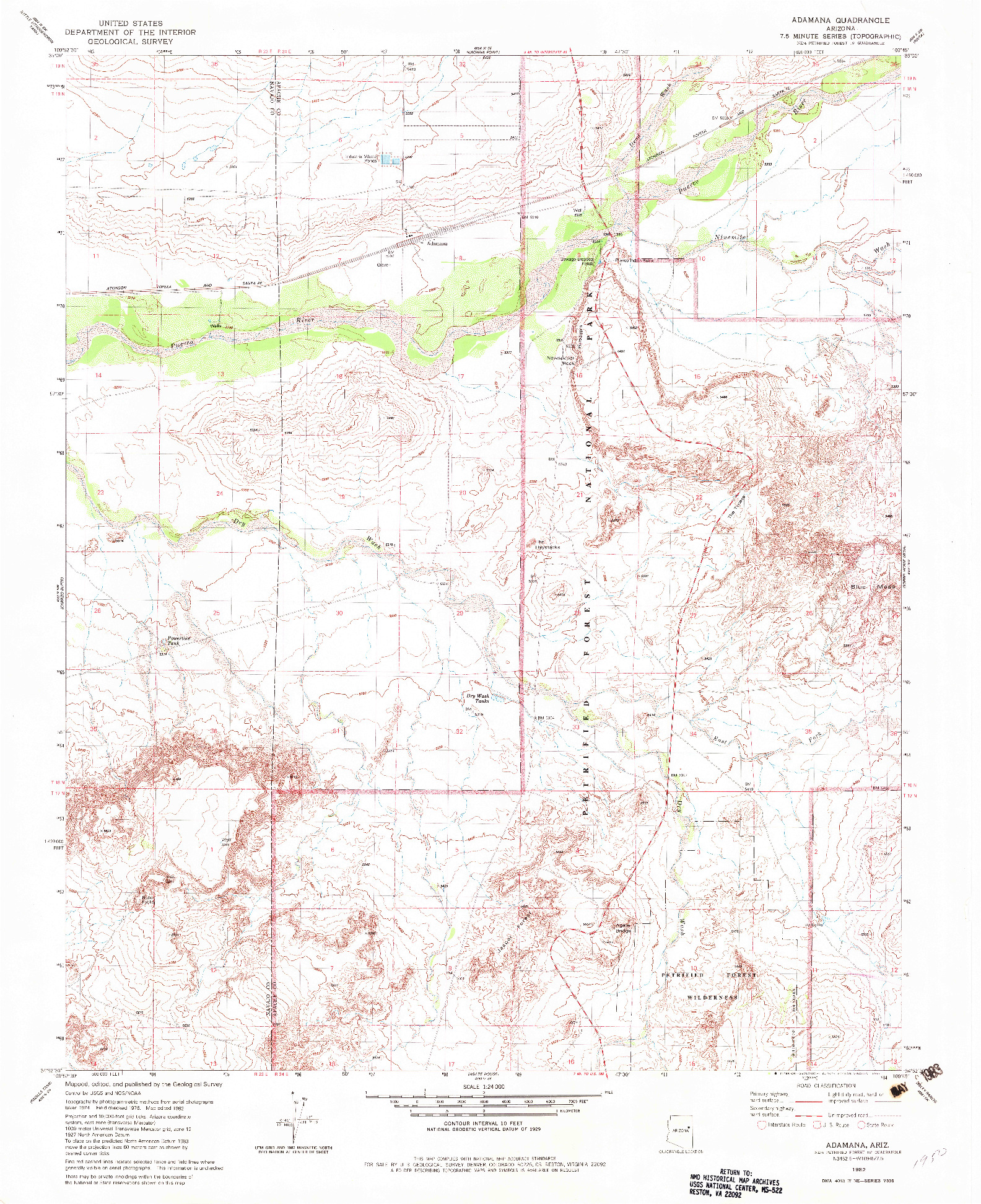 USGS 1:24000-SCALE QUADRANGLE FOR ADAMANA, AZ 1982