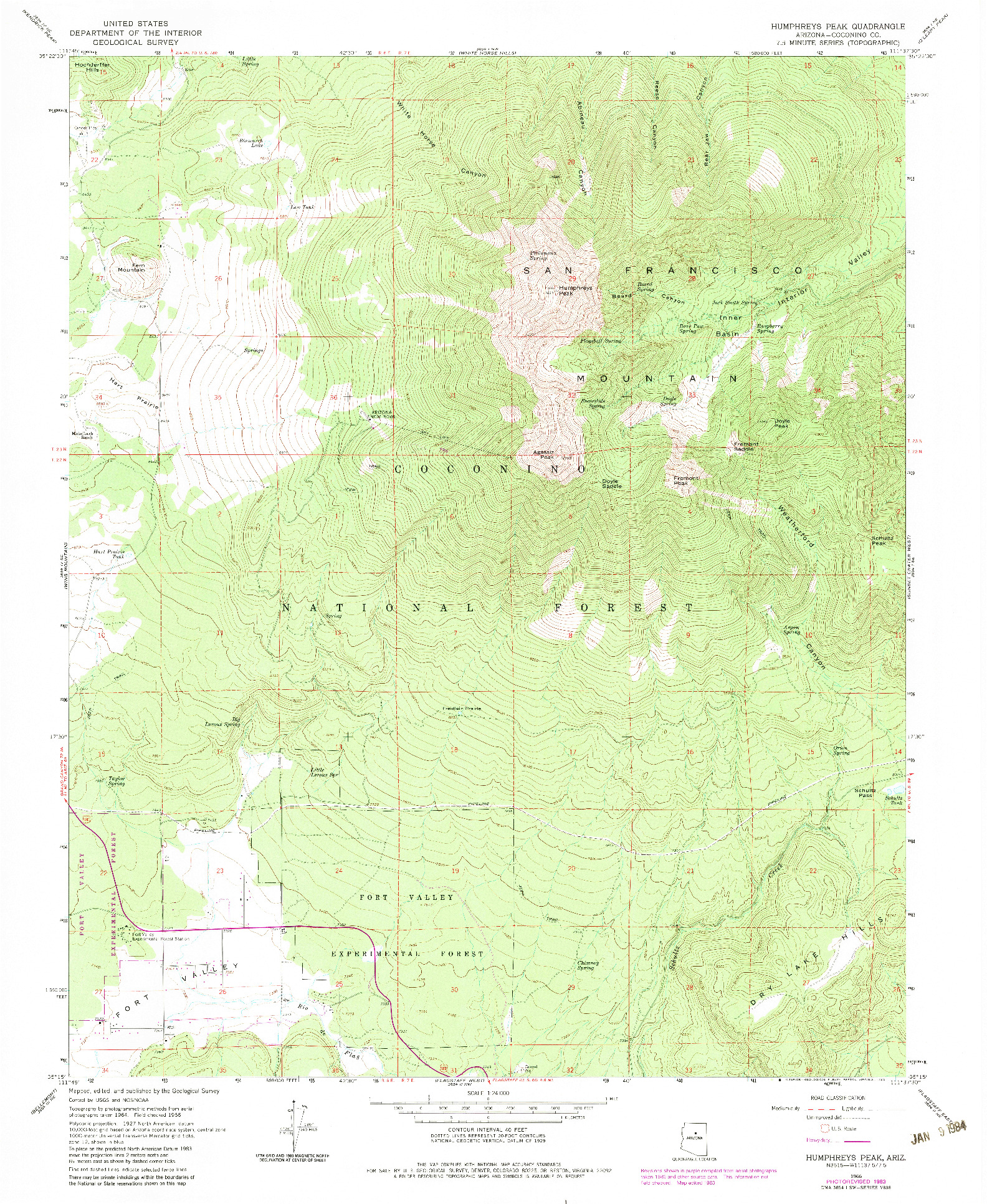 USGS 1:24000-SCALE QUADRANGLE FOR HUMPHREYS PEAK, AZ 1966