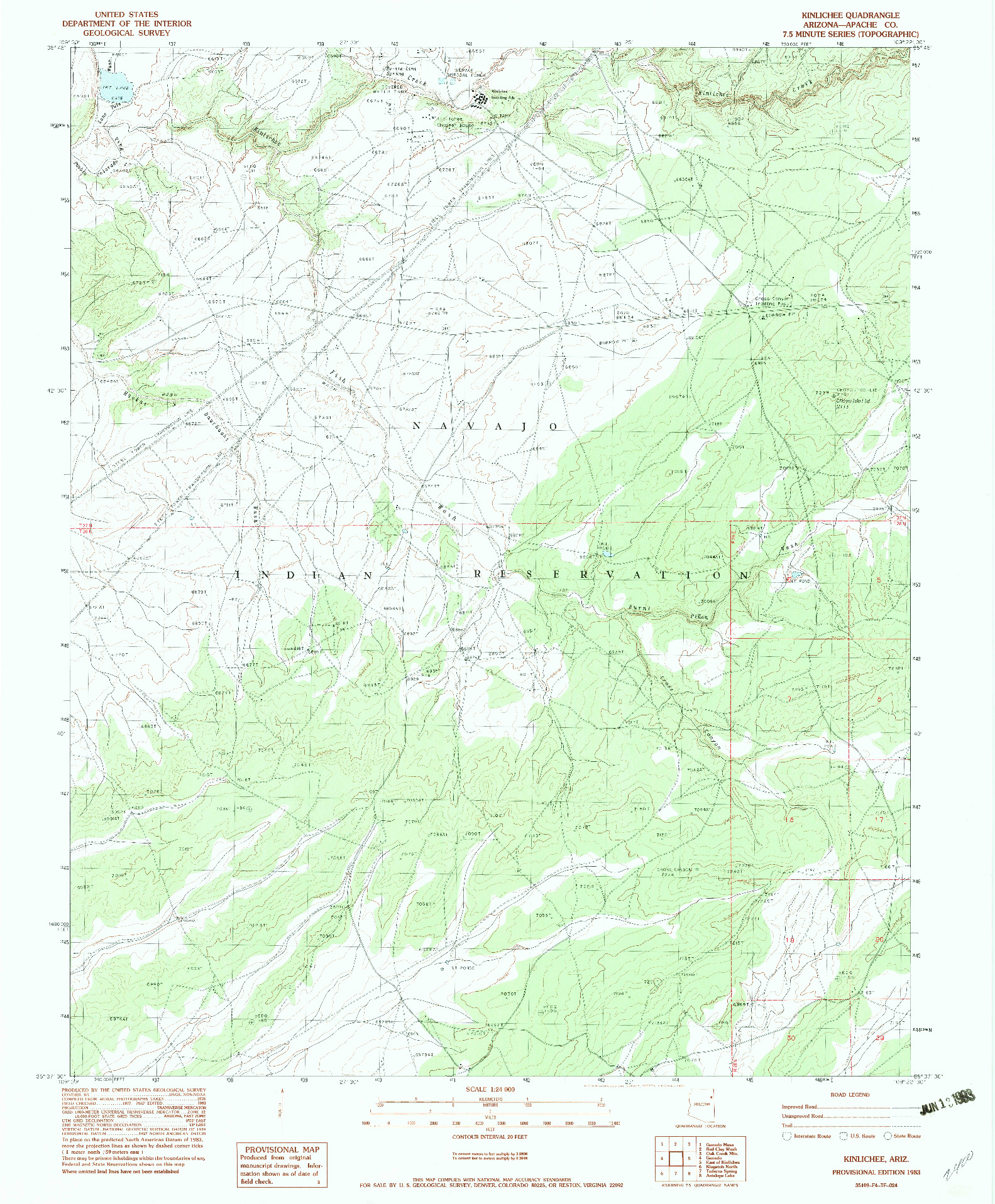 USGS 1:24000-SCALE QUADRANGLE FOR KINLICHEE, AZ 1983