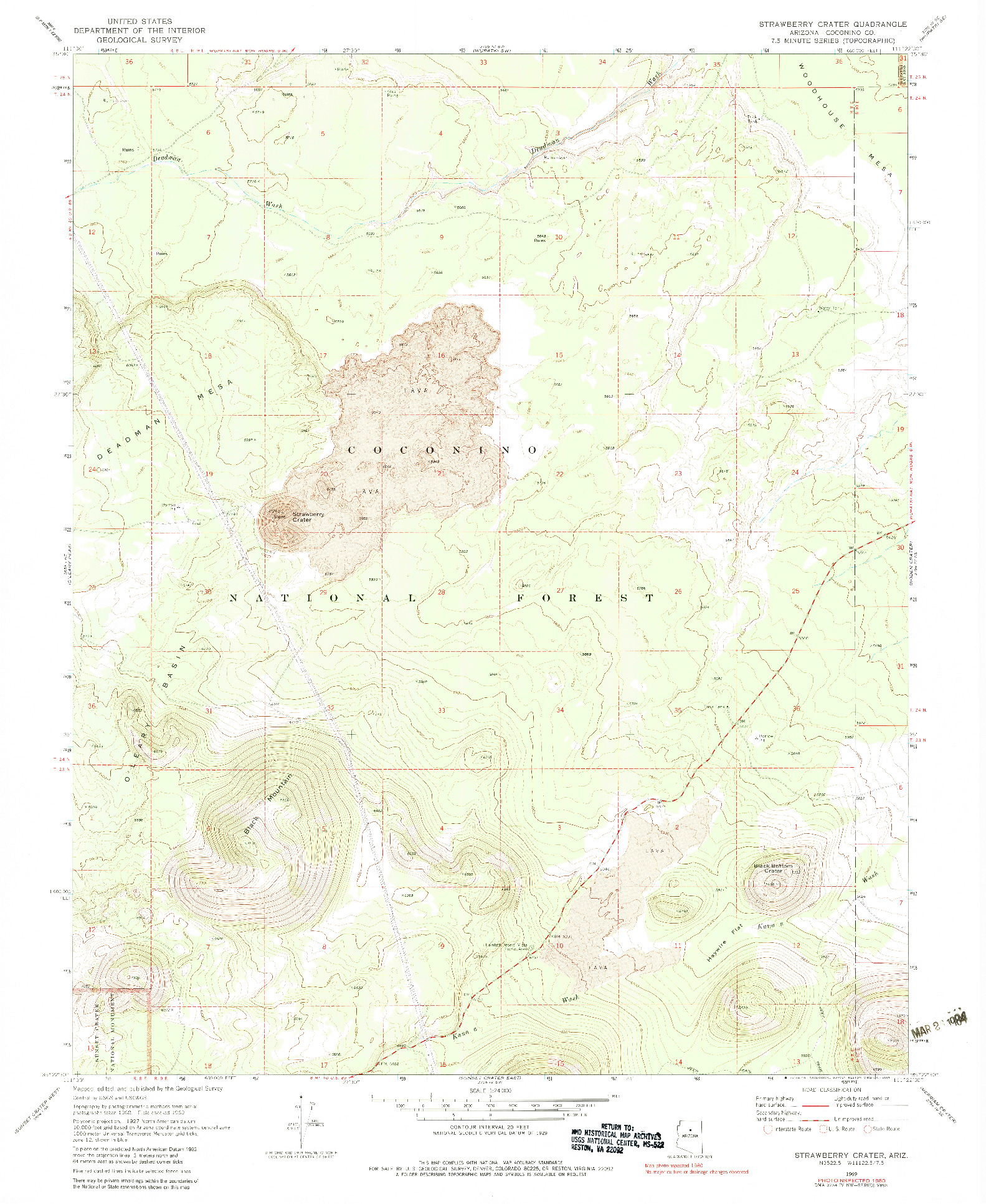 USGS 1:24000-SCALE QUADRANGLE FOR STRAWBERRY CRATER, AZ 1969