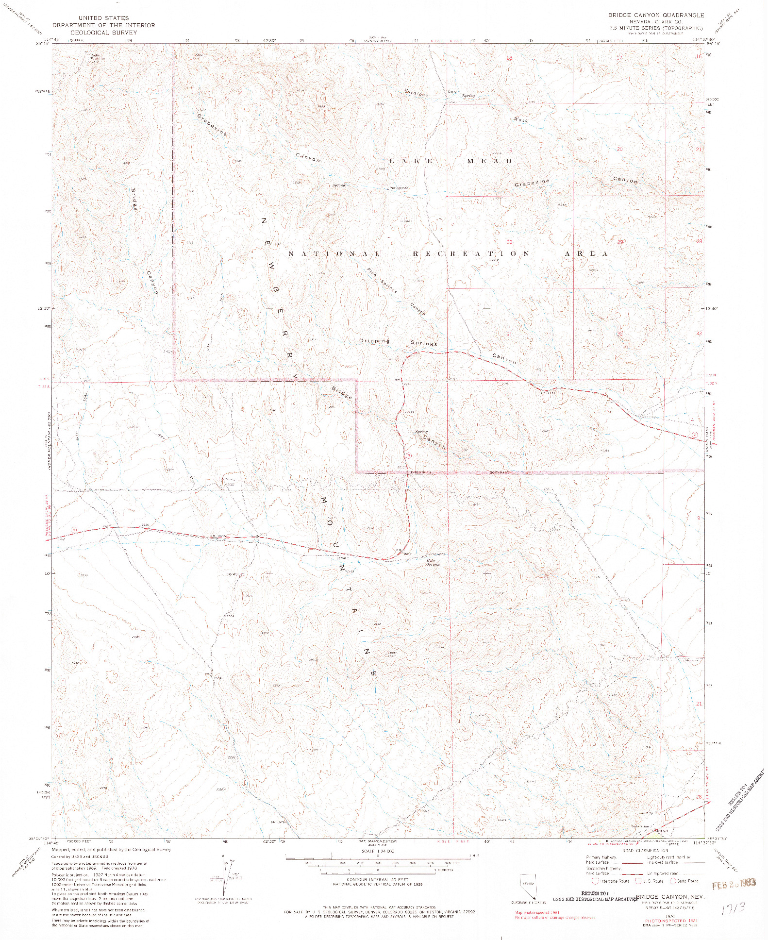 USGS 1:24000-SCALE QUADRANGLE FOR BRIDGE CANYON, NV 1970