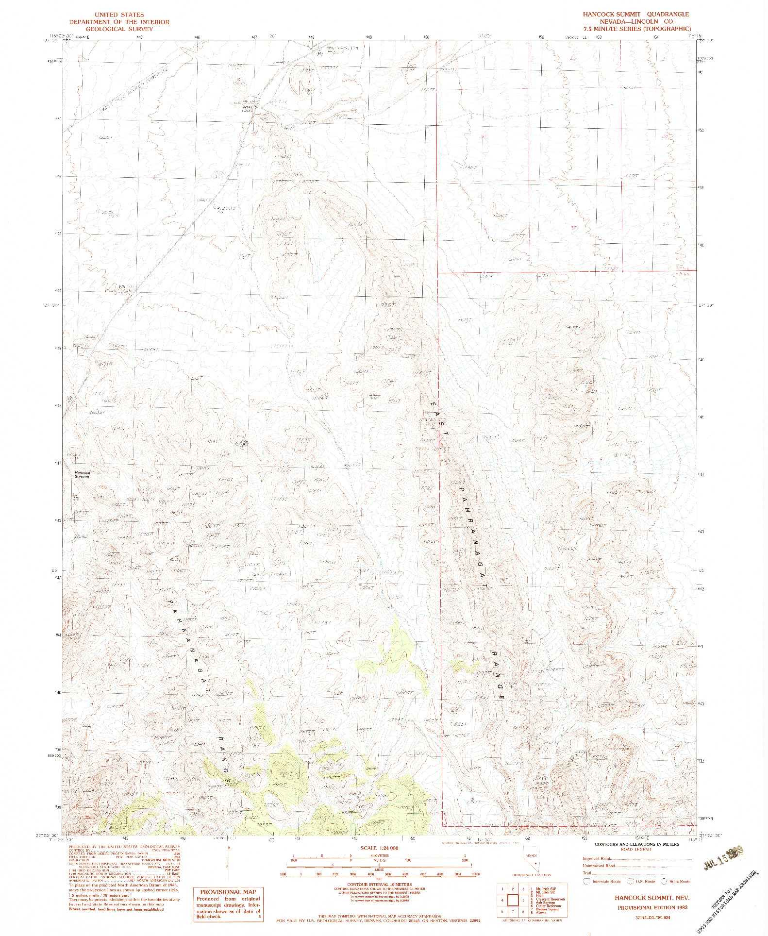 USGS 1:24000-SCALE QUADRANGLE FOR HANCOCK SUMMIT, NV 1983
