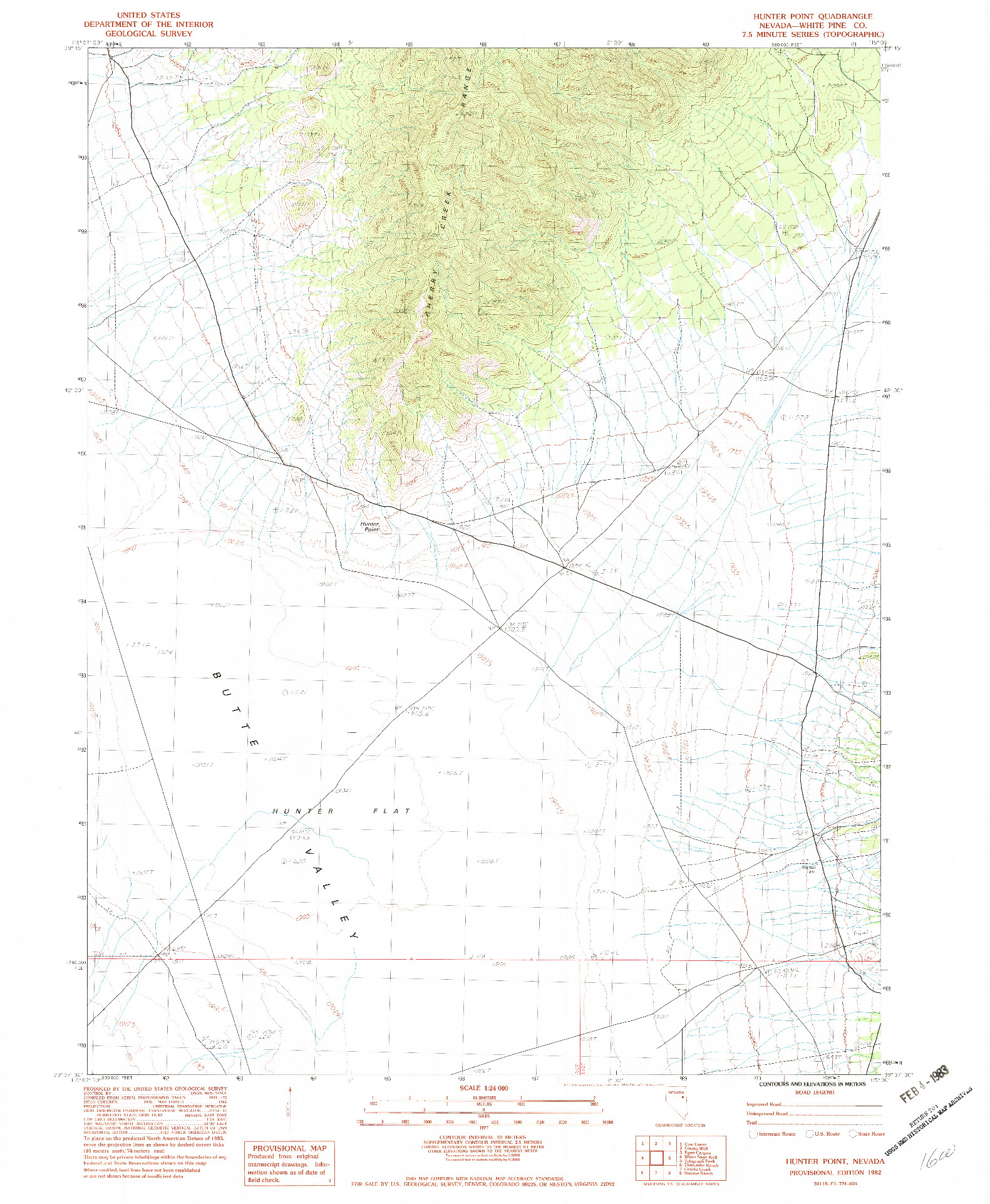 USGS 1:24000-SCALE QUADRANGLE FOR HUNTER POINT, NV 1962