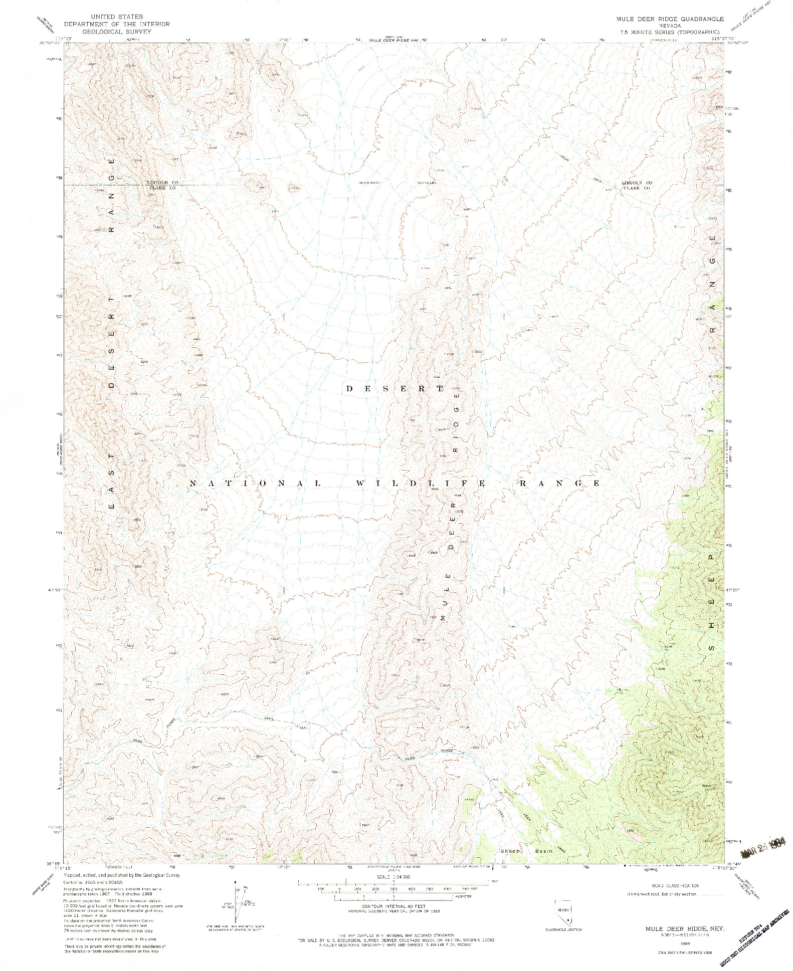 USGS 1:24000-SCALE QUADRANGLE FOR MULE DEER RIDGE, NV 1969