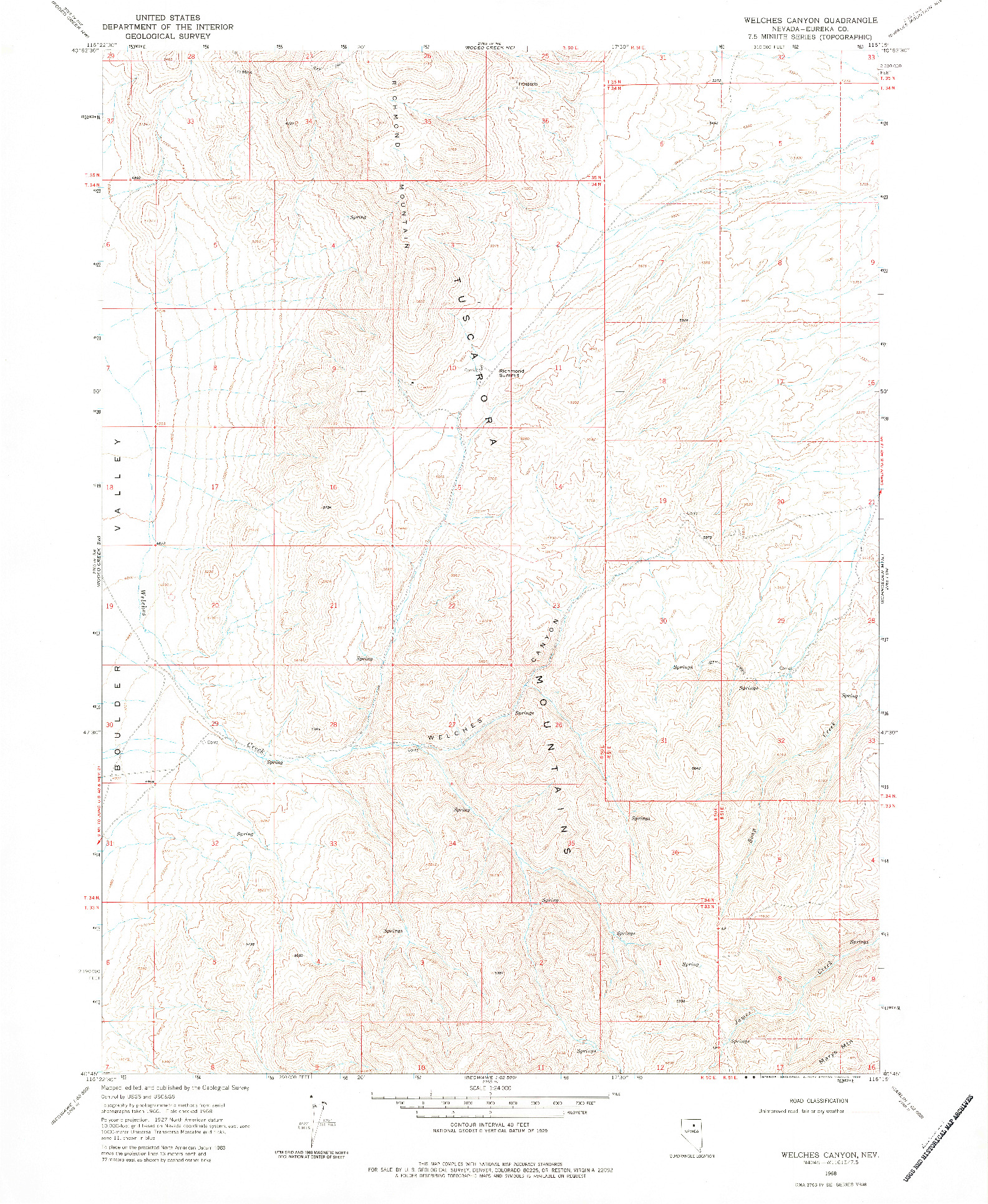 USGS 1:24000-SCALE QUADRANGLE FOR WELCHES CANYON, NV 1968