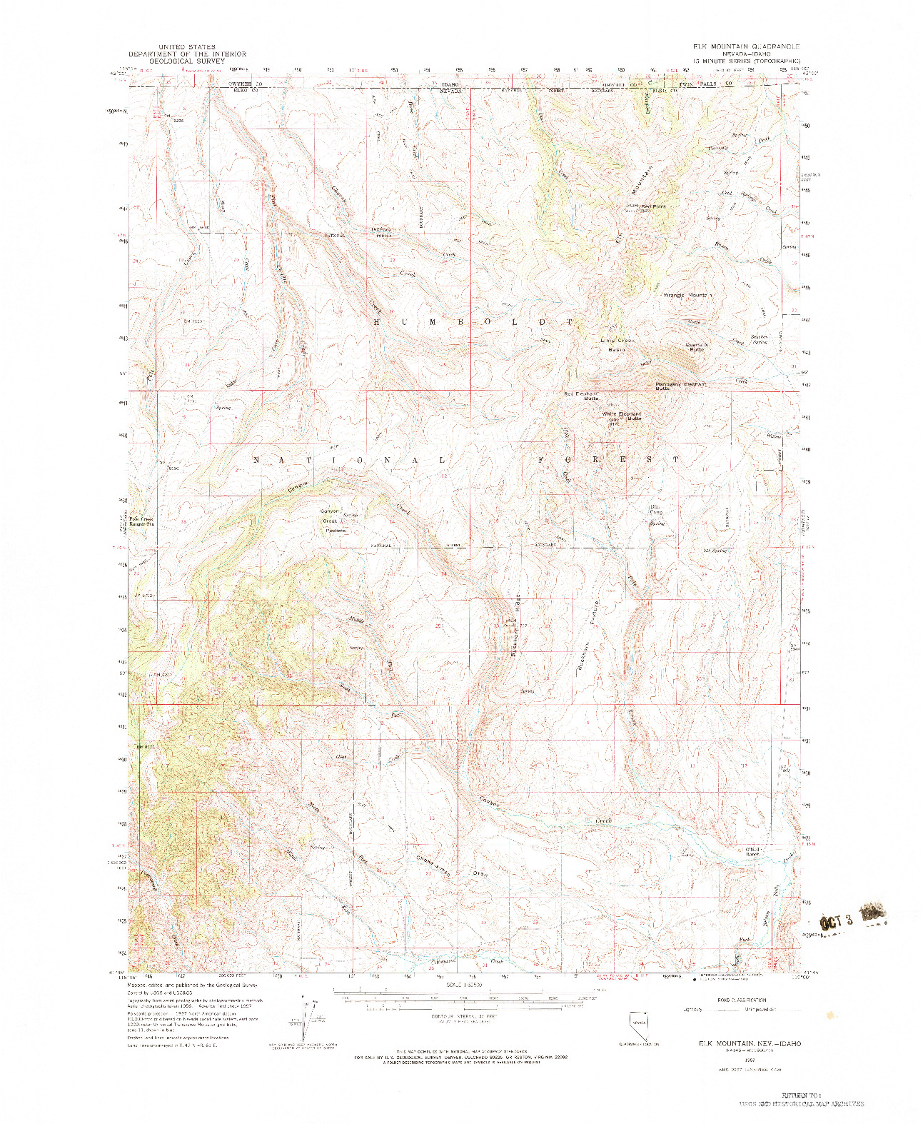 USGS 1:62500-SCALE QUADRANGLE FOR ELK MOUNTAIN, NV 1957