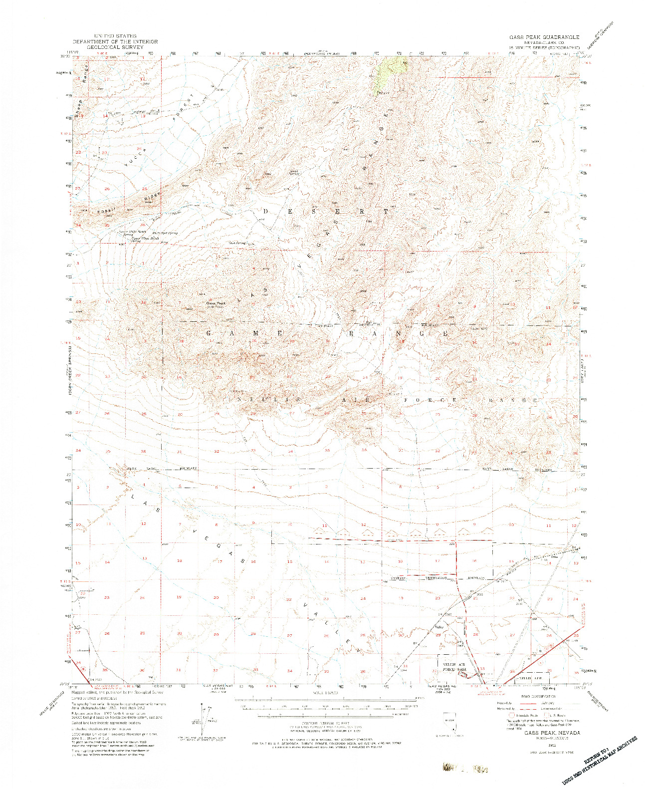 USGS 1:62500-SCALE QUADRANGLE FOR GASS PEAK, NV 1952