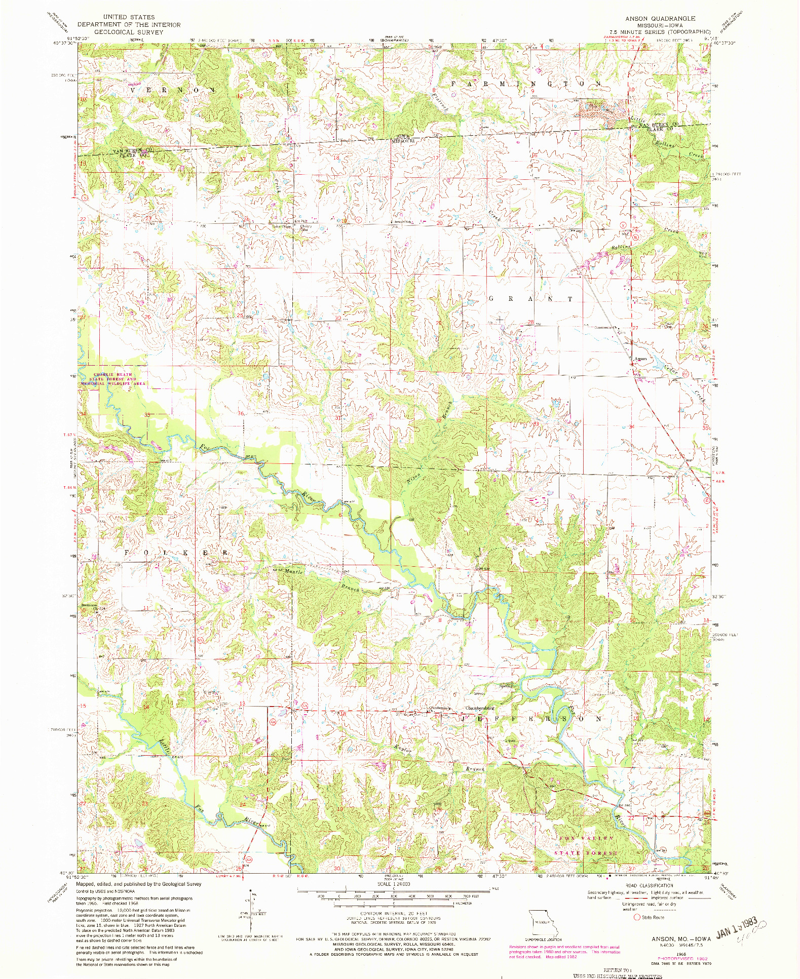 USGS 1:24000-SCALE QUADRANGLE FOR ANSON, MO 1968