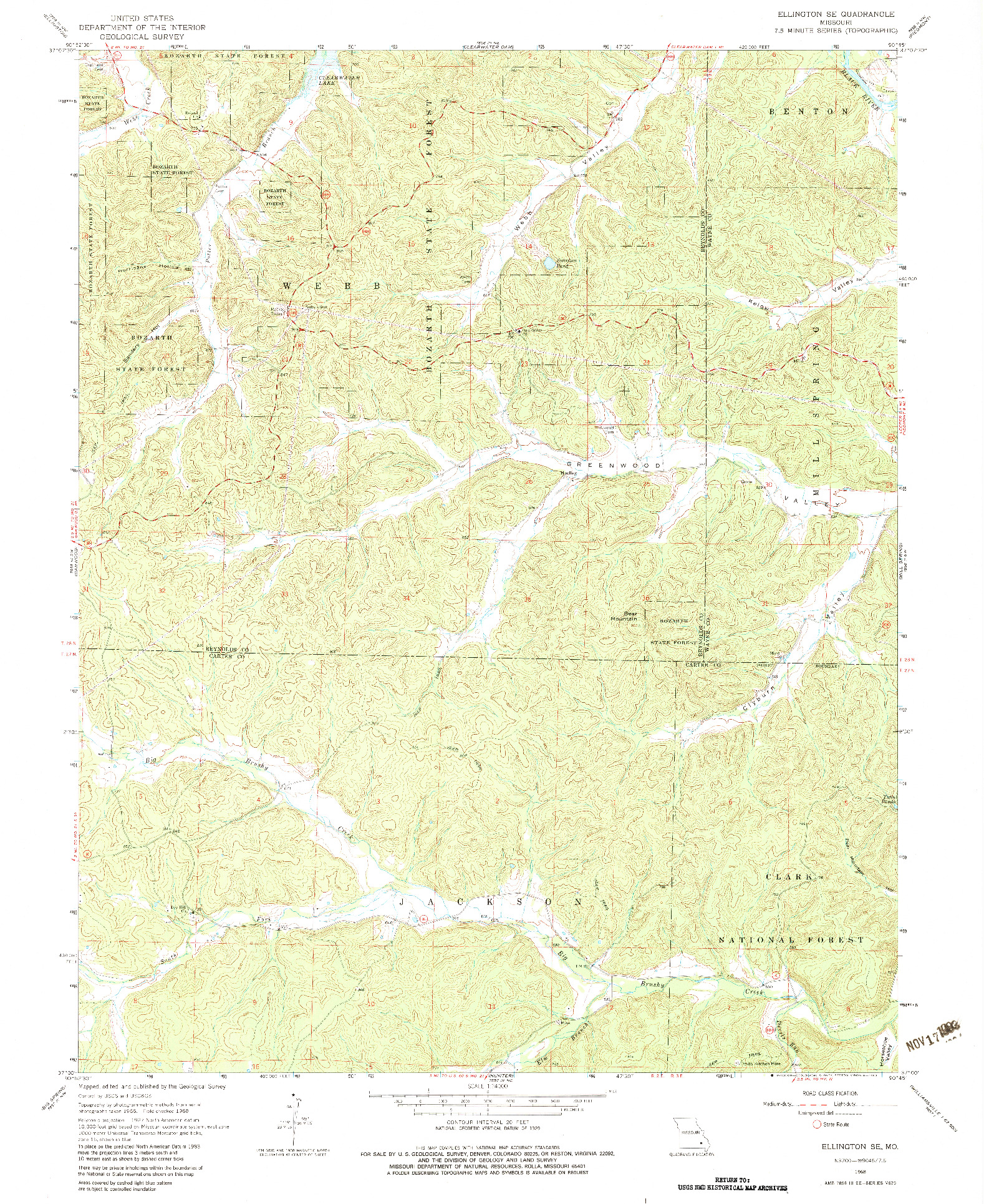 USGS 1:24000-SCALE QUADRANGLE FOR ELLINGTON SE, MO 1968