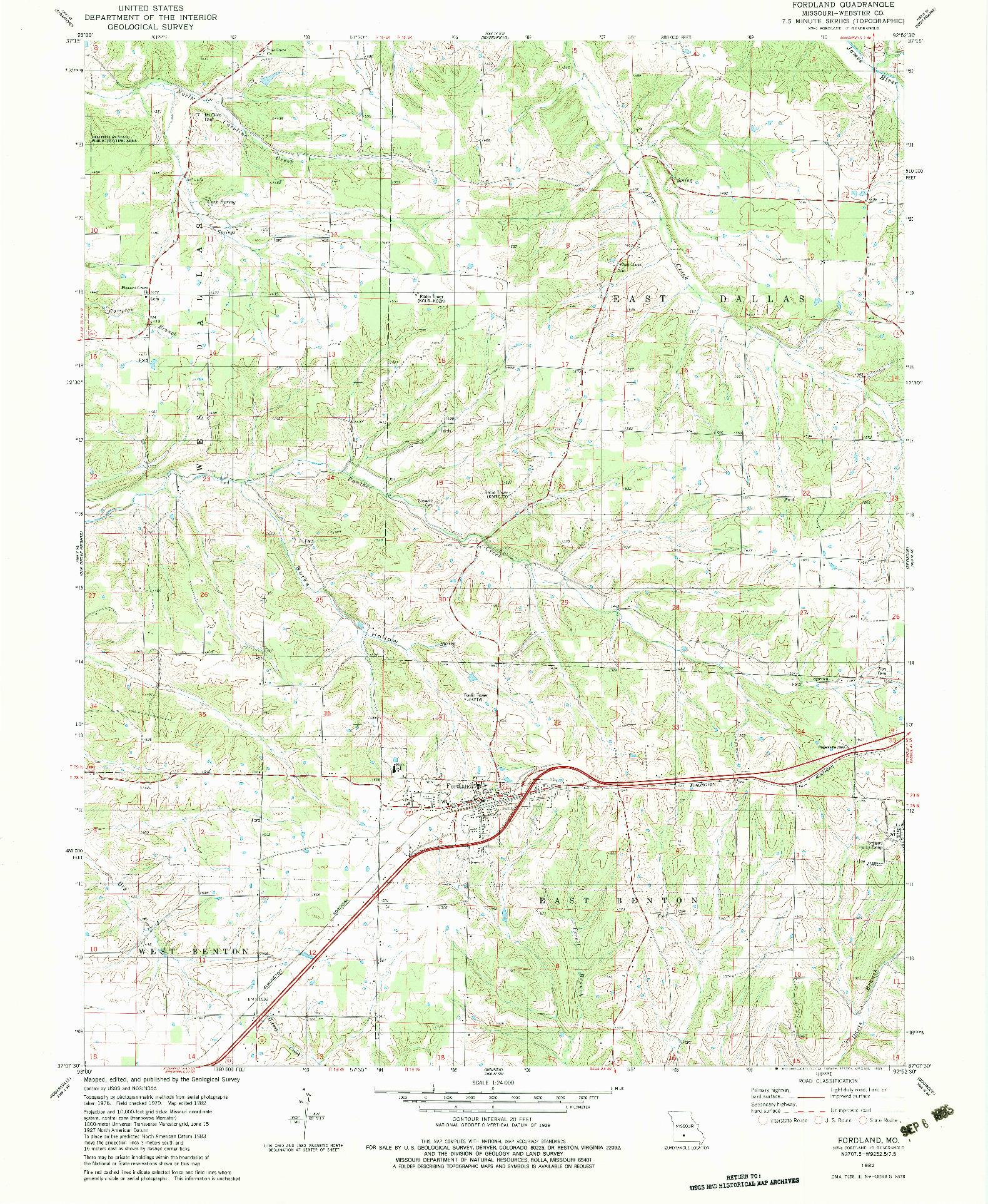 USGS 1:24000-SCALE QUADRANGLE FOR FORDLAND, MO 1982