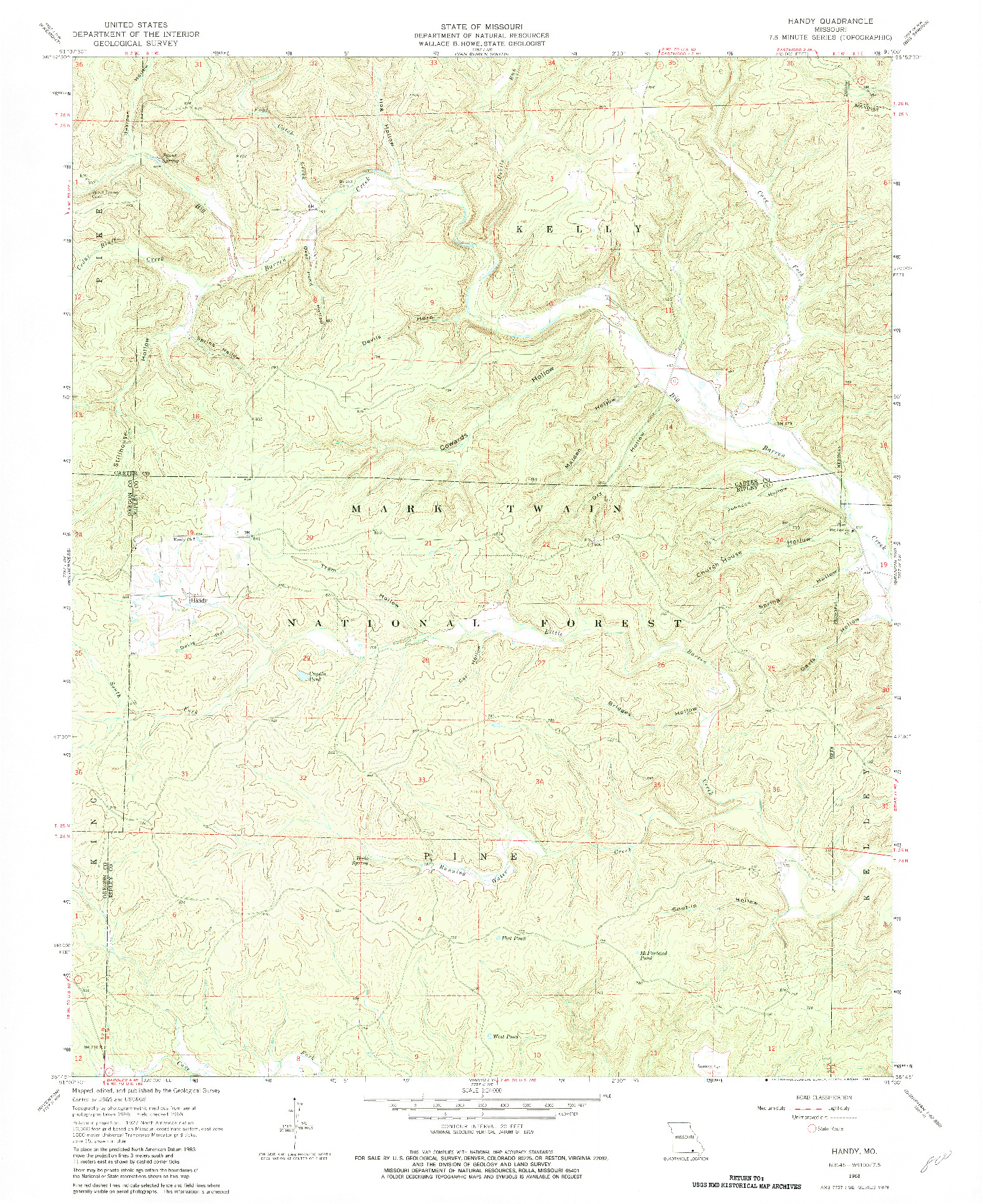 USGS 1:24000-SCALE QUADRANGLE FOR HANDY, MO 1968