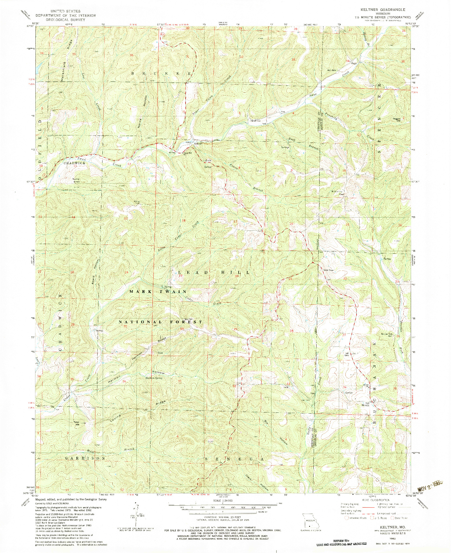 USGS 1:24000-SCALE QUADRANGLE FOR KELTNER, MO 1982