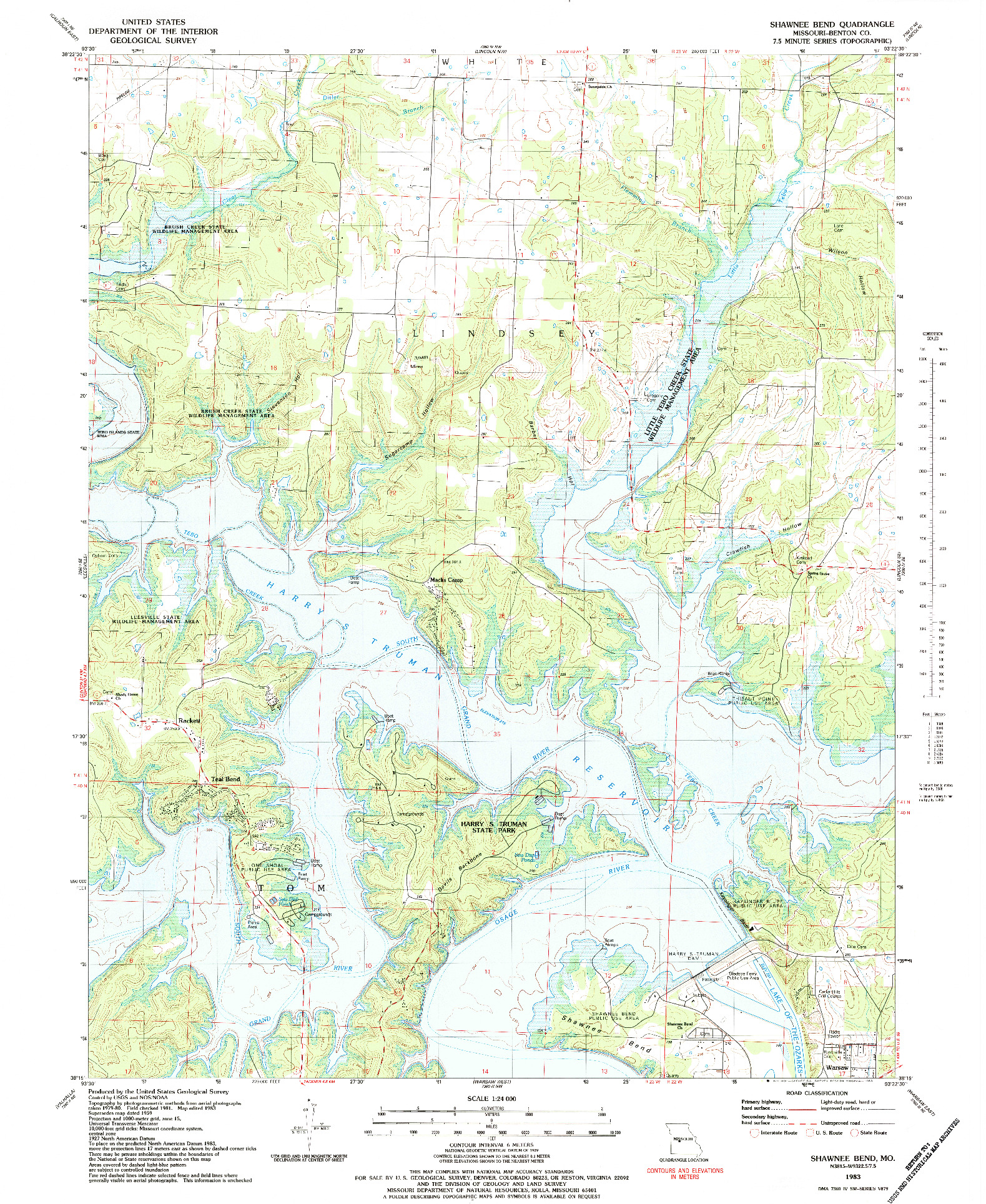 USGS 1:24000-SCALE QUADRANGLE FOR SHAWNEE BEND, MO 1983