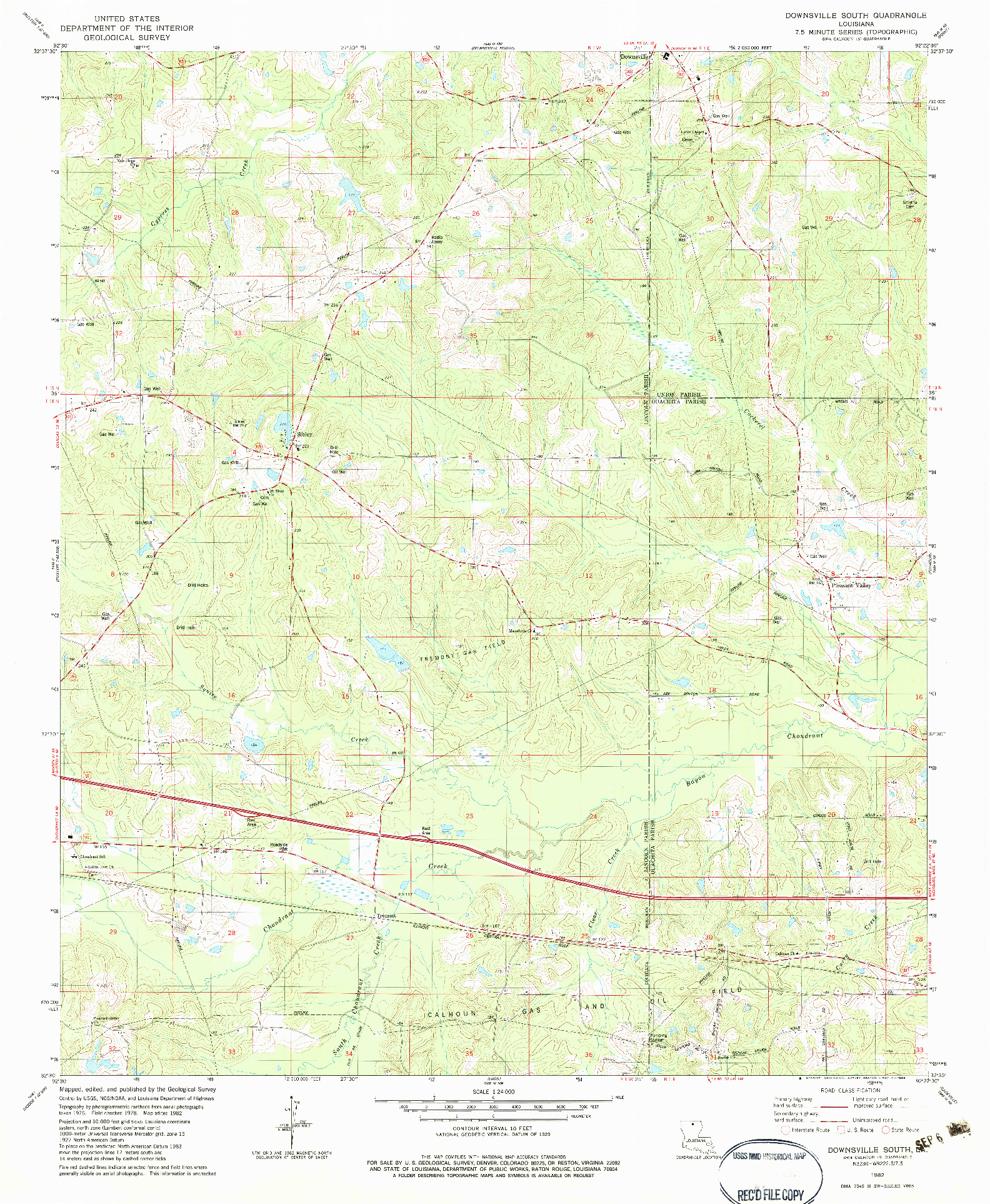 USGS 1:24000-SCALE QUADRANGLE FOR DOWNSVILLE SOUTH, LA 1982
