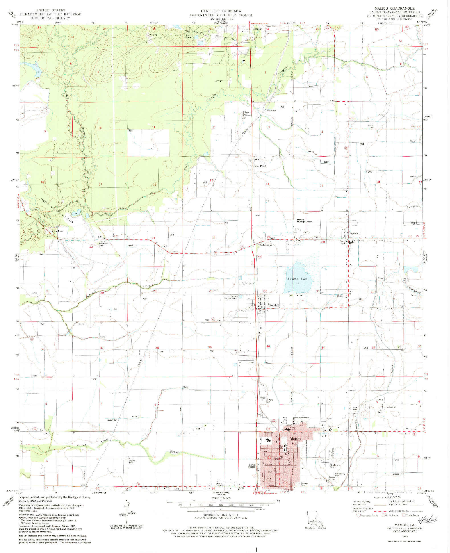 USGS 1:24000-SCALE QUADRANGLE FOR MAMOU, LA 1983