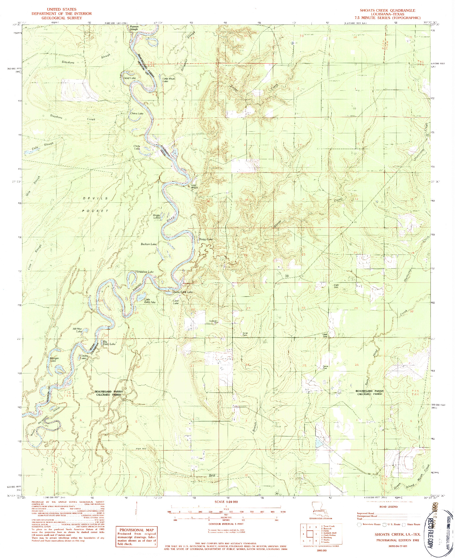 USGS 1:24000-SCALE QUADRANGLE FOR SHOATS CREEK, LA 1982