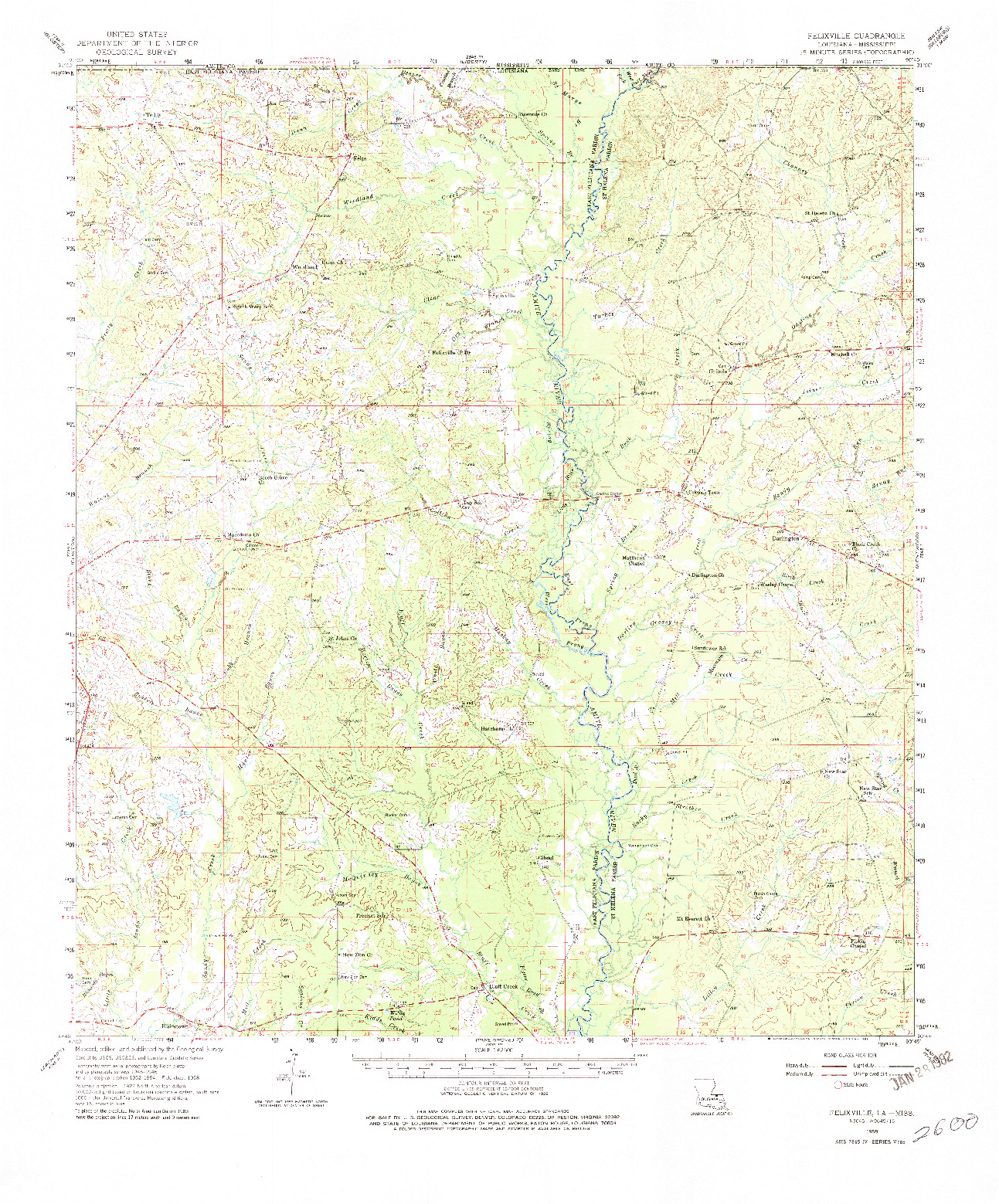 USGS 1:62500-SCALE QUADRANGLE FOR FELIXVILLE, LA 1958
