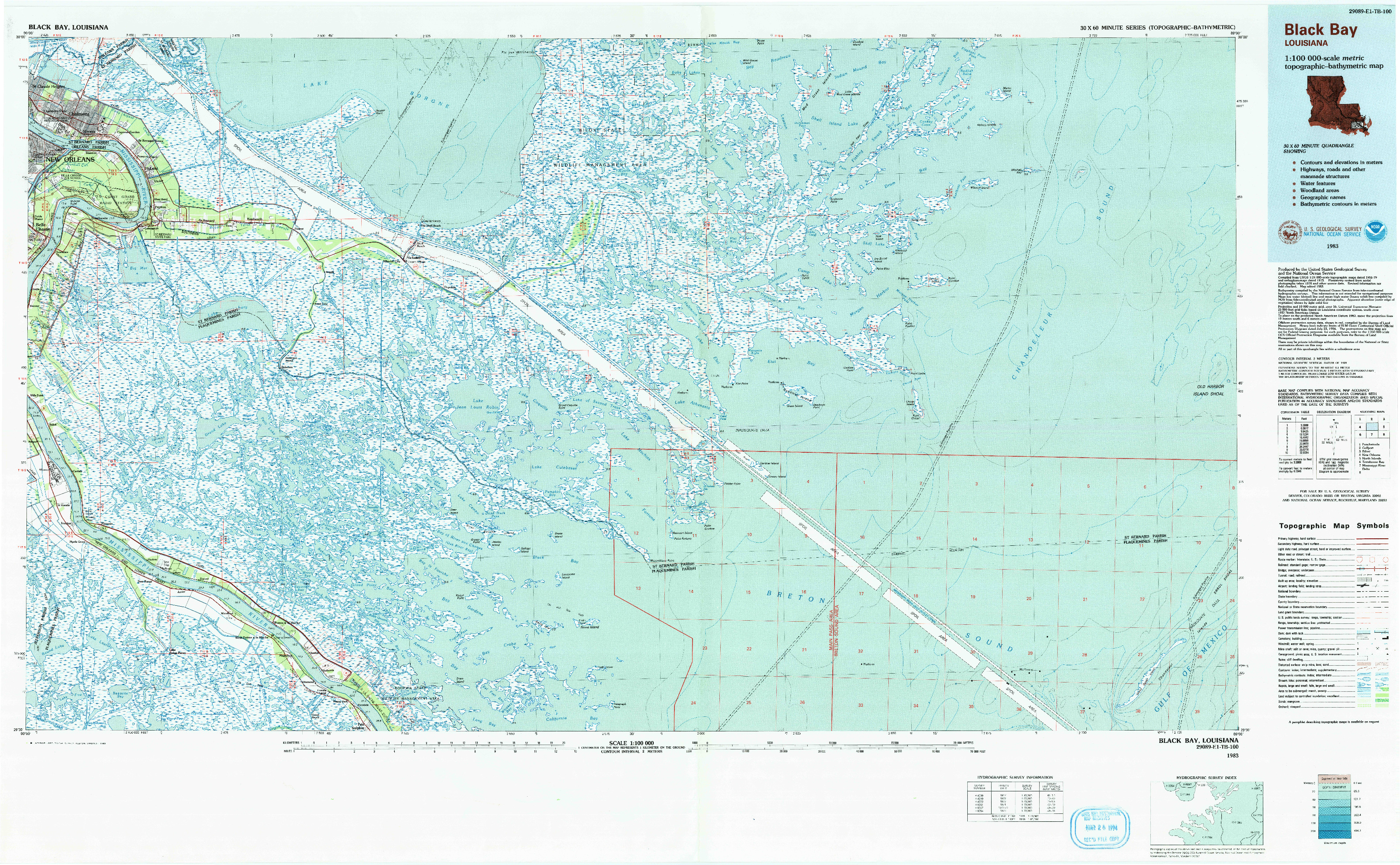 USGS 1:100000-SCALE QUADRANGLE FOR BLACK BAY, LA 1983