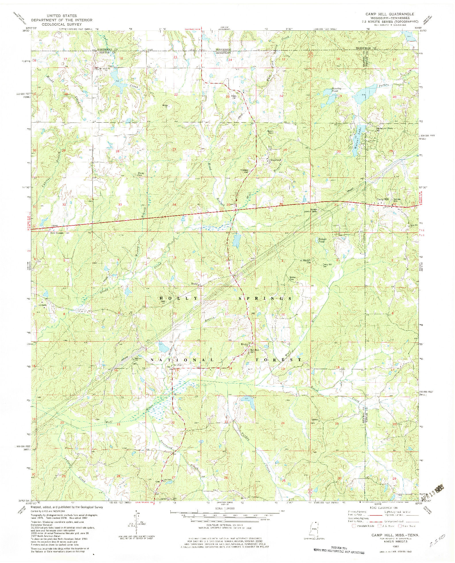 USGS 1:24000-SCALE QUADRANGLE FOR CAMP HILL, MS 1982