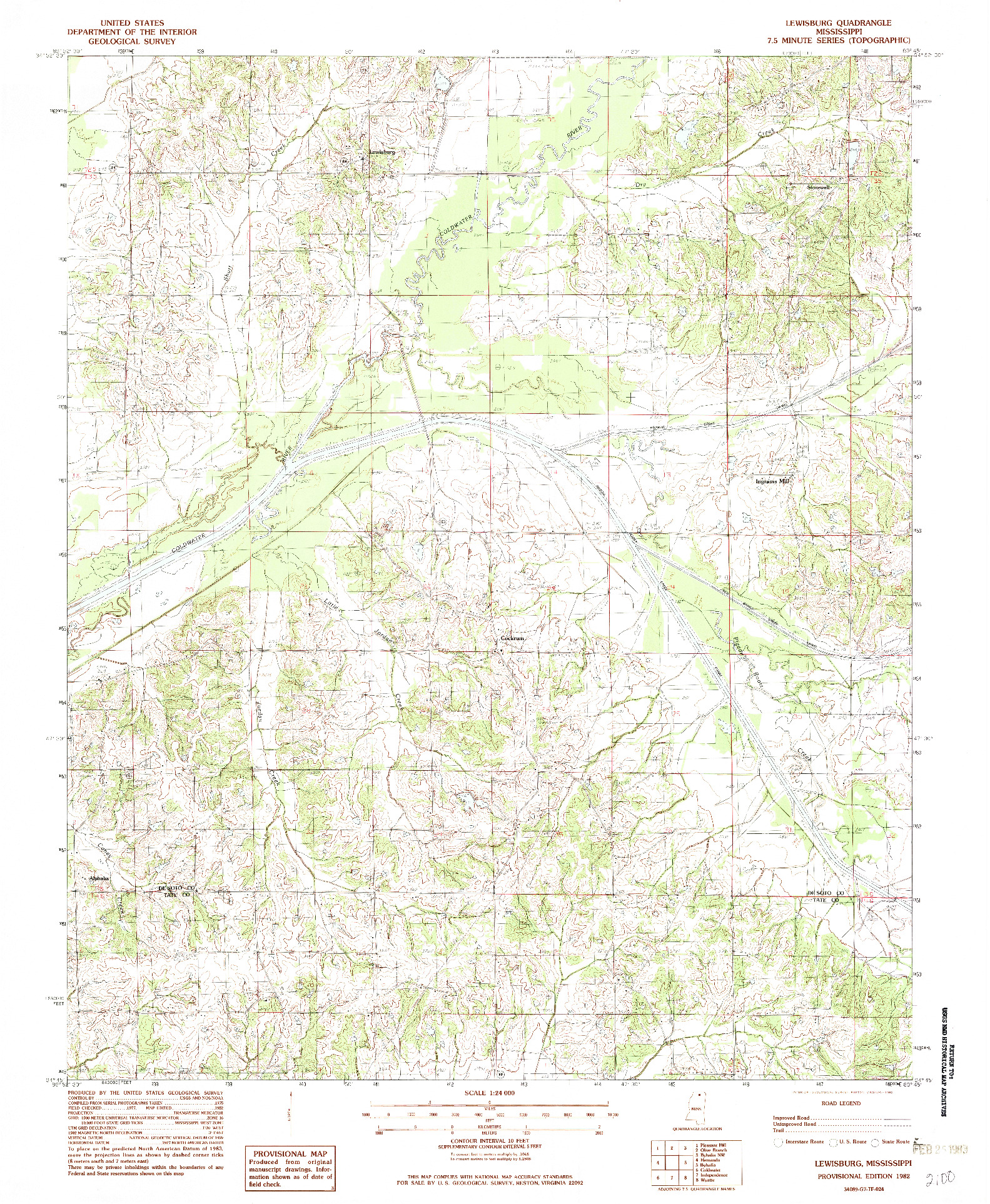 USGS 1:24000-SCALE QUADRANGLE FOR LEWISBURG, MS 1982