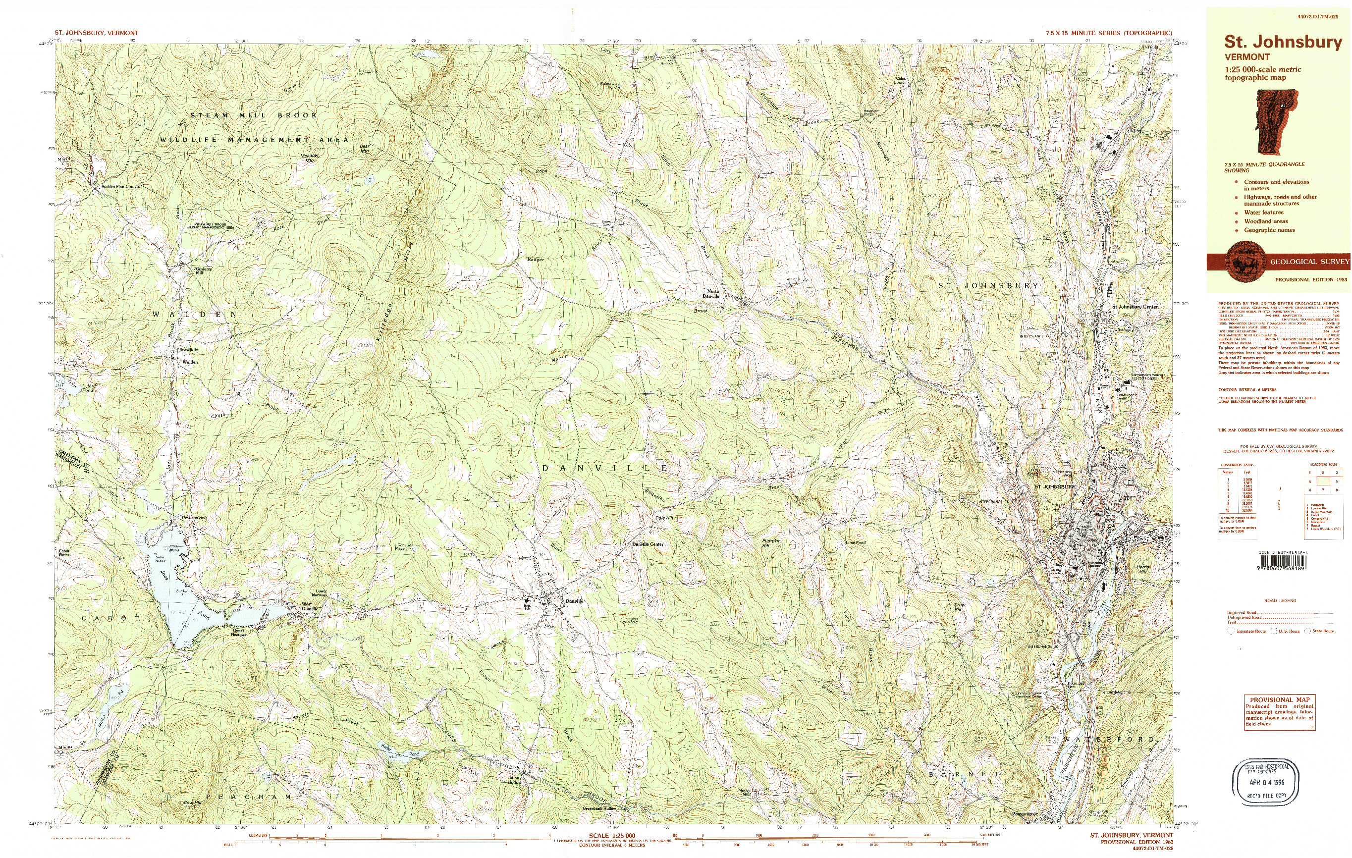 USGS 1:25000-SCALE QUADRANGLE FOR ST. JOHNSBURY, VT 1983