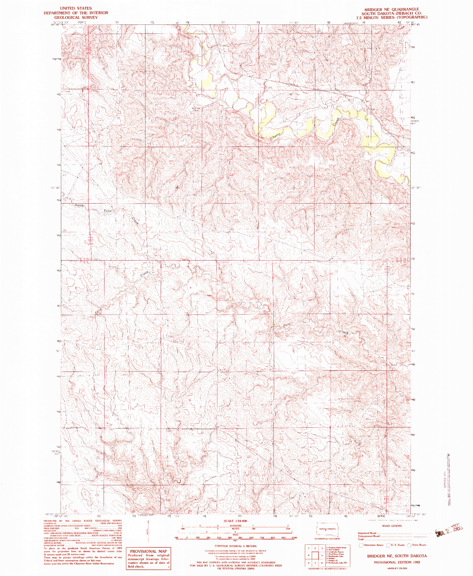 USGS 1:24000-SCALE QUADRANGLE FOR BRIDGER NE, SD 1982