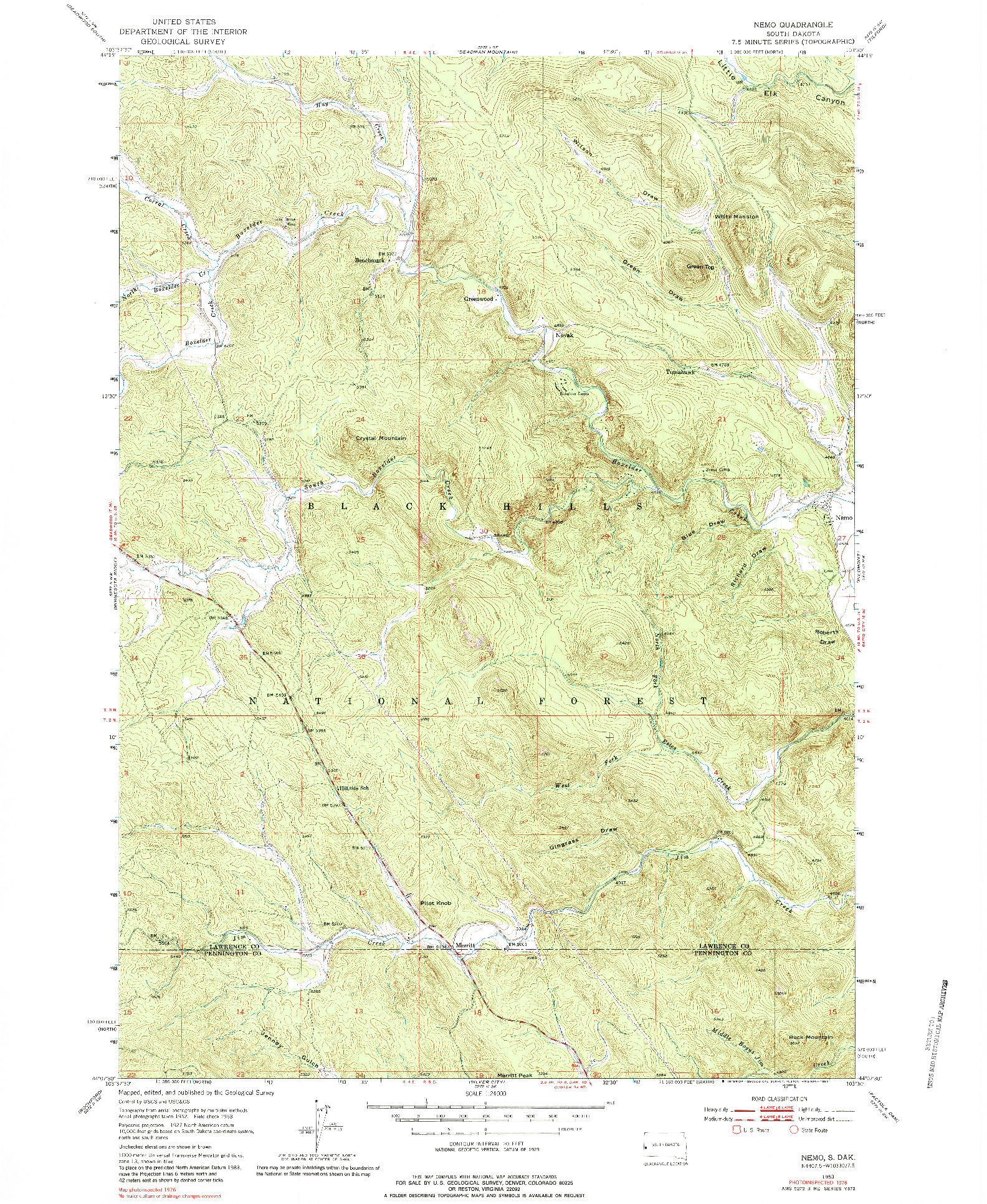 USGS 1:24000-SCALE QUADRANGLE FOR NEMO, SD 1953