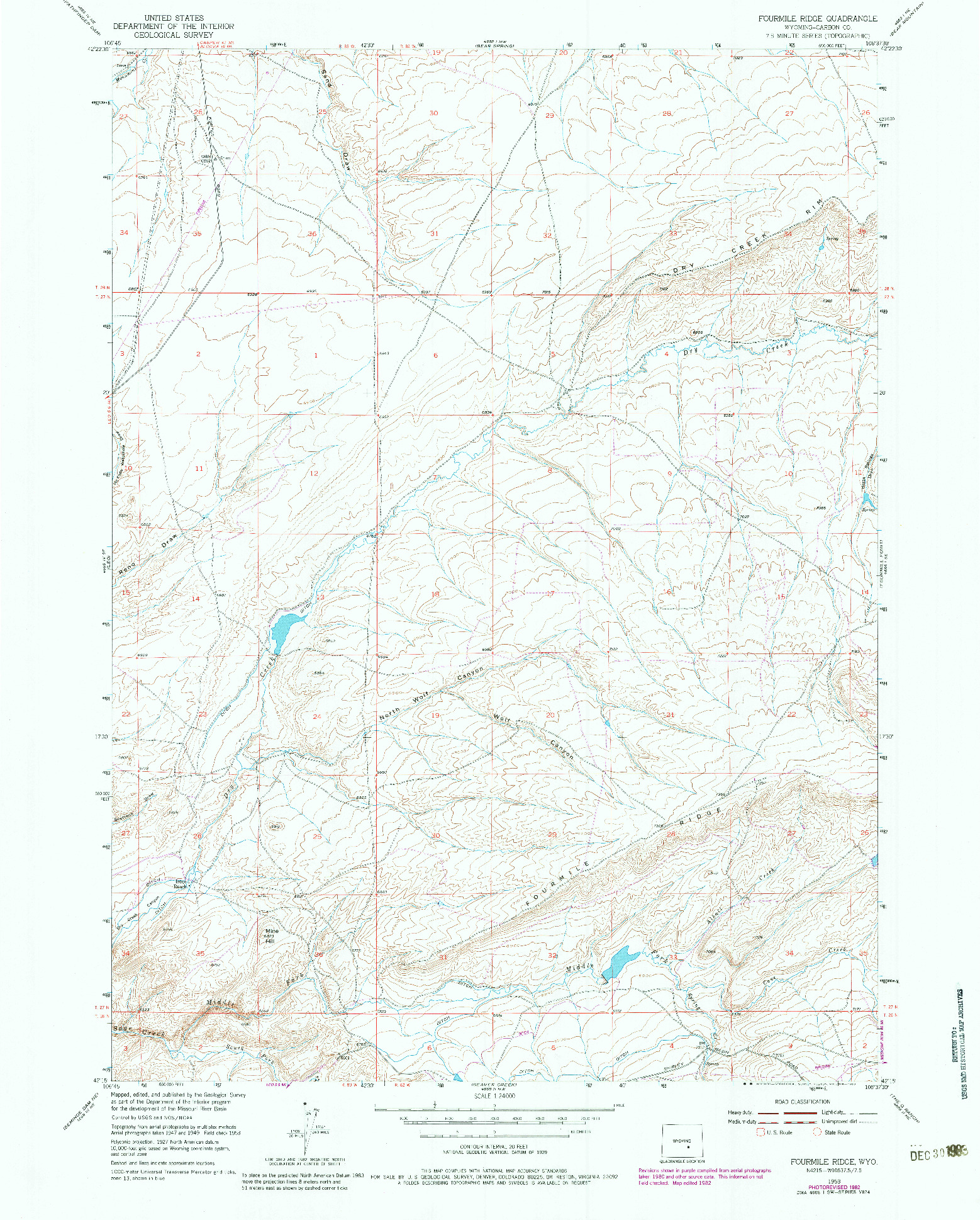 USGS 1:24000-SCALE QUADRANGLE FOR FOURMILE RIDGE, WY 1953