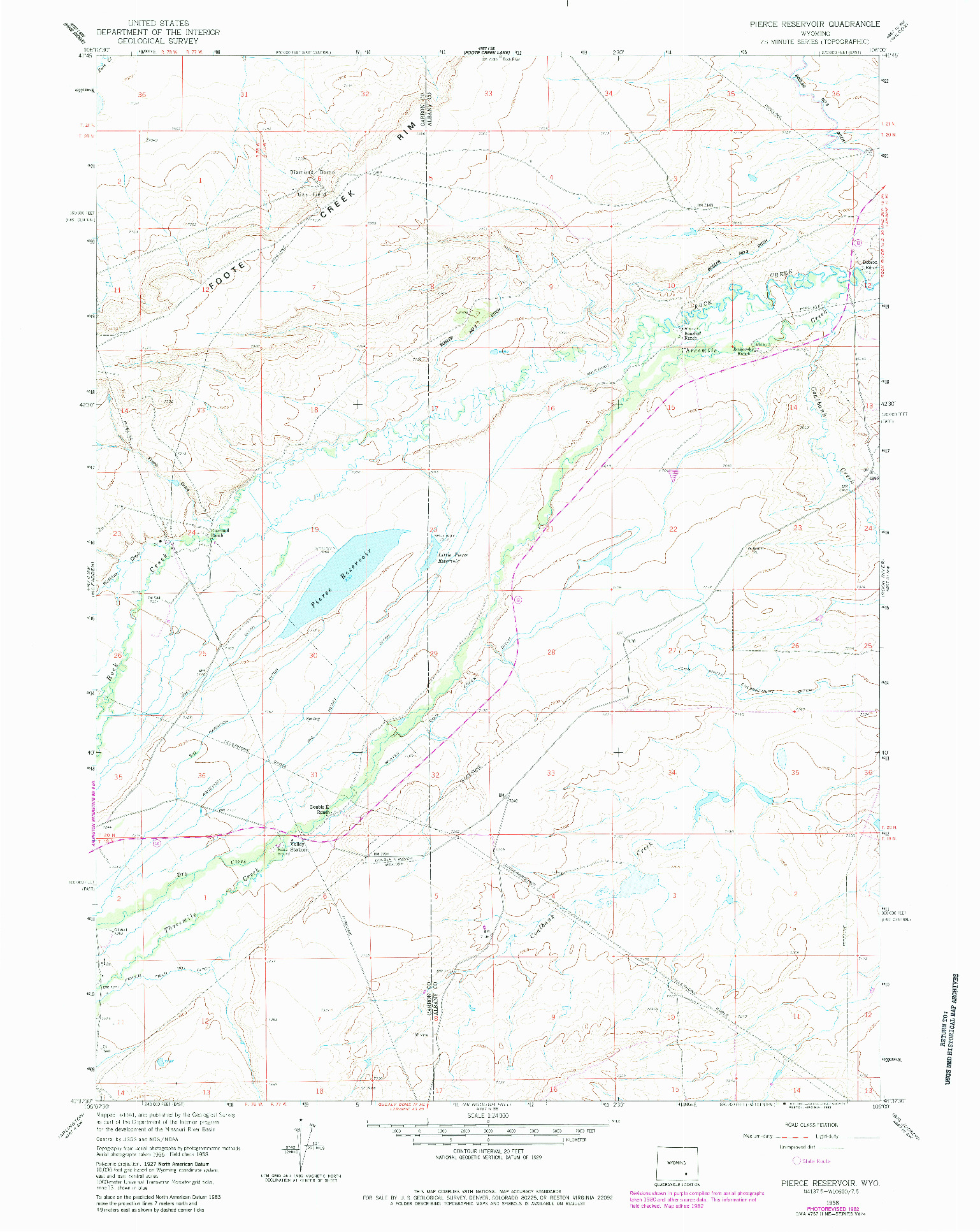 USGS 1:24000-SCALE QUADRANGLE FOR PIERCE RESERVOIR, WY 1958