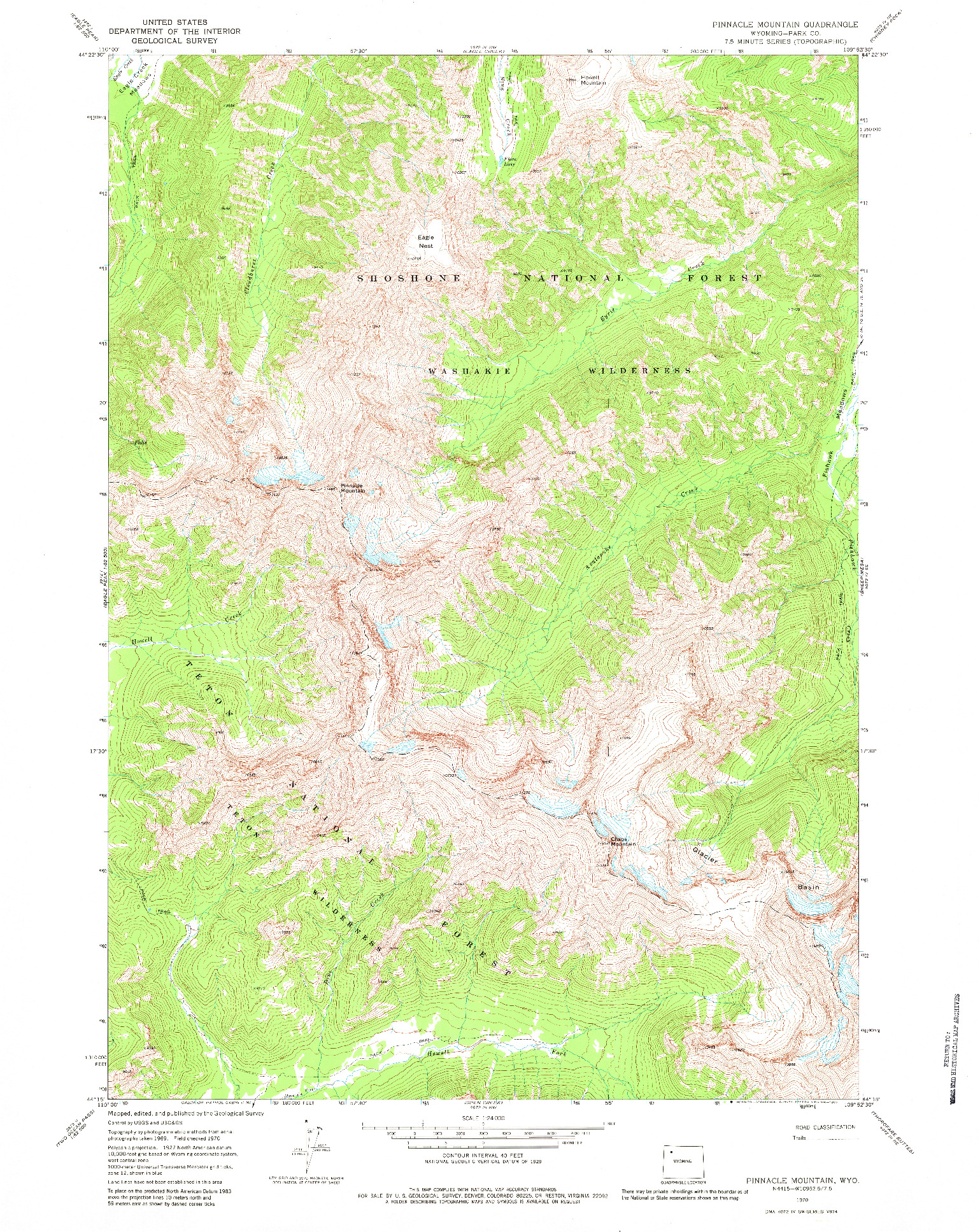 USGS 1:24000-SCALE QUADRANGLE FOR PINNACLE MOUNTAIN, WY 1970