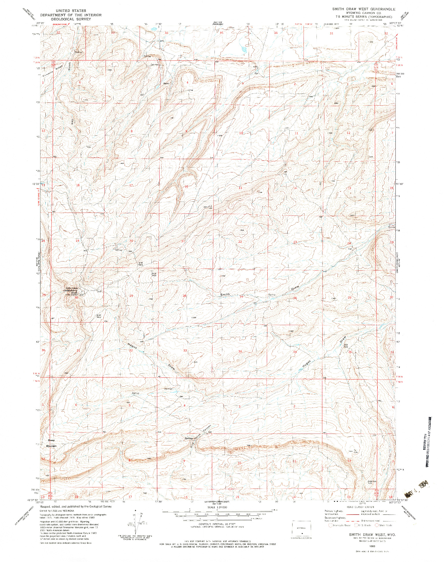 USGS 1:24000-SCALE QUADRANGLE FOR SMITH DRAW WEST, WY 1983