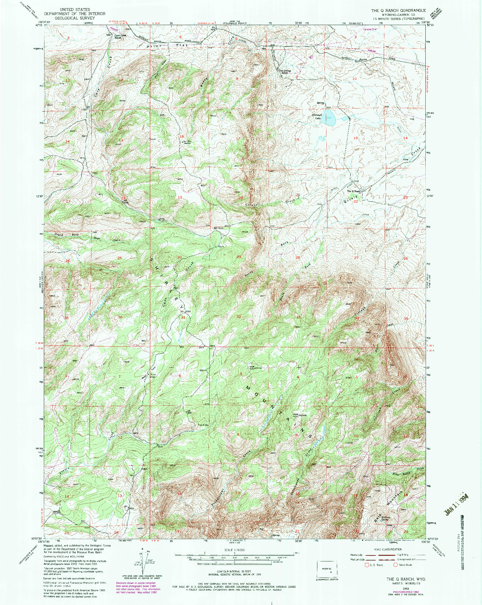 USGS 1:24000-SCALE QUADRANGLE FOR THE Q RANCH, WY 1953