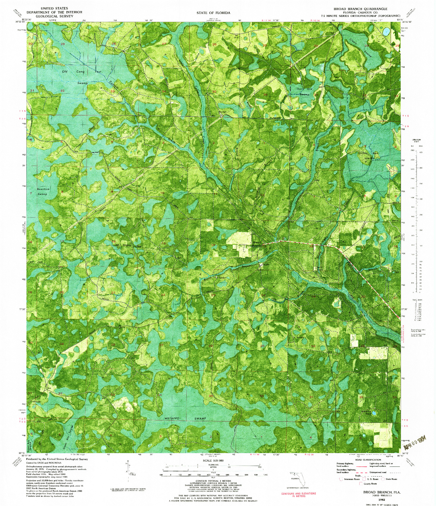 USGS 1:24000-SCALE QUADRANGLE FOR BROAD BRANCH, FL 1982