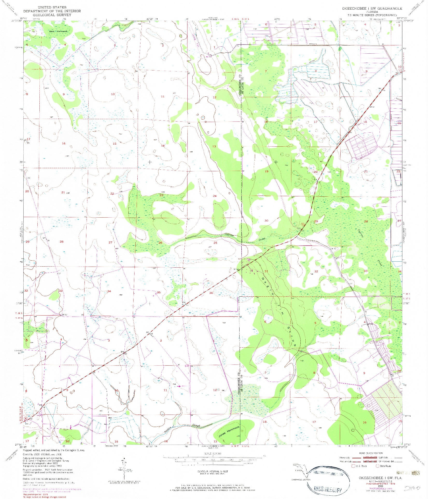 USGS 1:24000-SCALE QUADRANGLE FOR OKEECHOBEE 1 SW, FL 1953