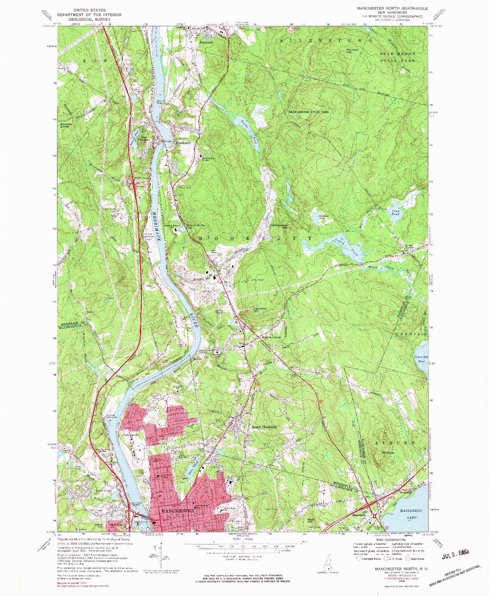 USGS 1:24000-SCALE QUADRANGLE FOR MANCHESTER NORTH, NH 1968