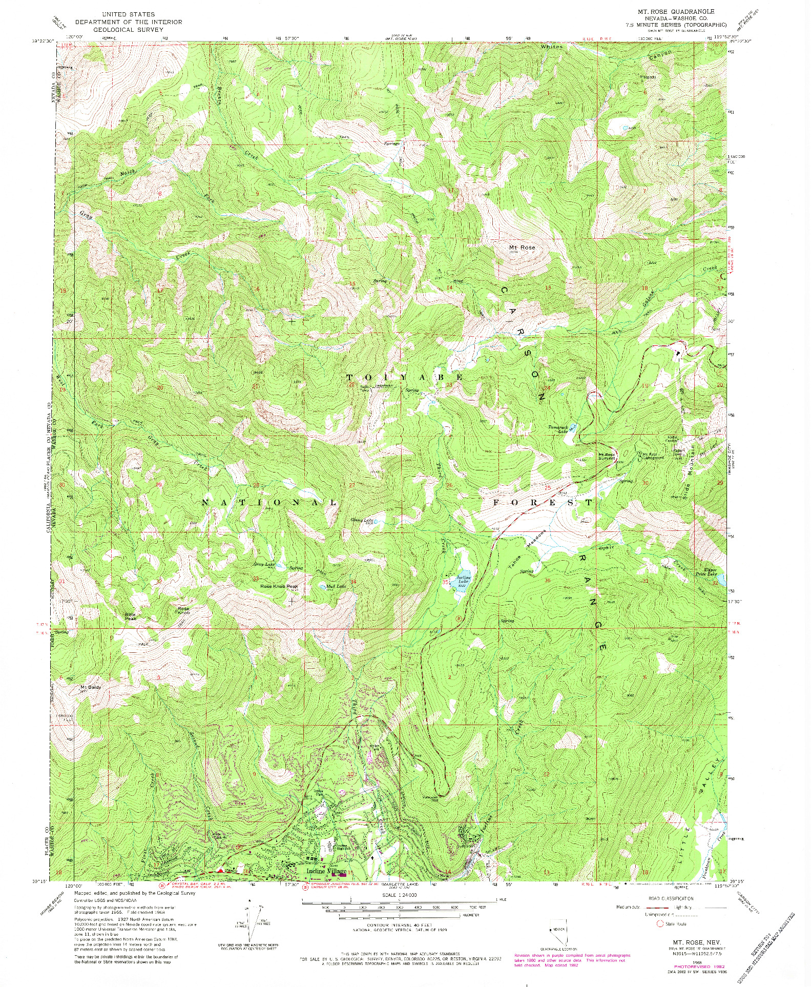 USGS 1:24000-SCALE QUADRANGLE FOR MT. ROSE, NV 1968