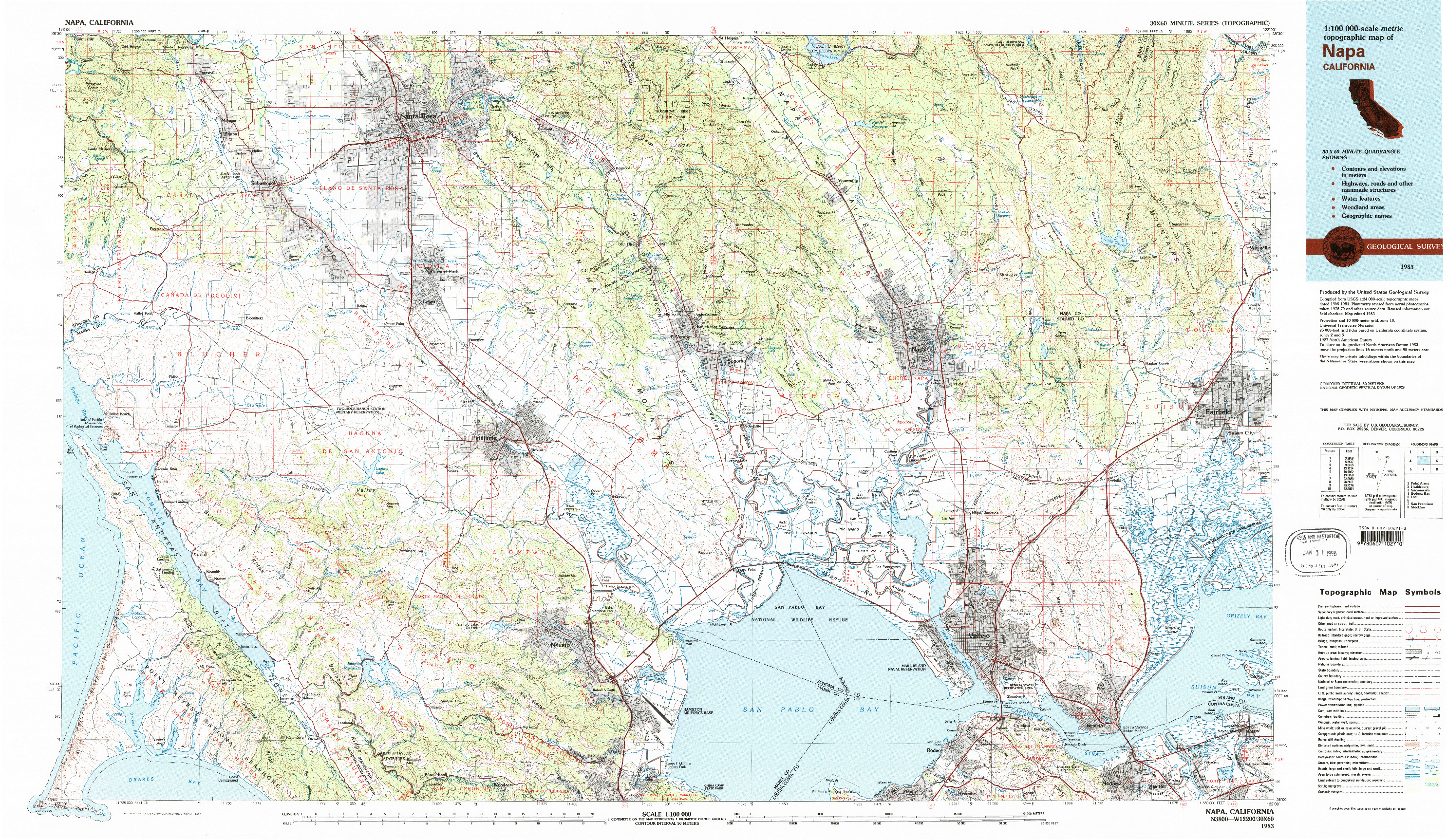 USGS 1:100000-SCALE QUADRANGLE FOR NAPA, CA 1983
