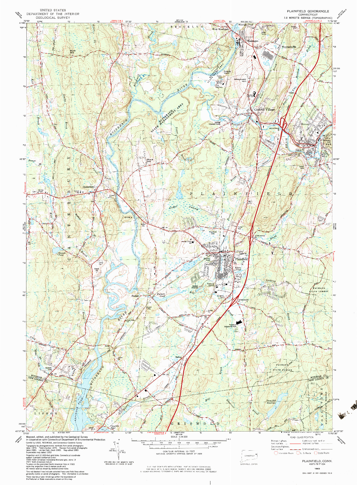 USGS 1:24000-SCALE QUADRANGLE FOR PLAINFIELD, CT 1983