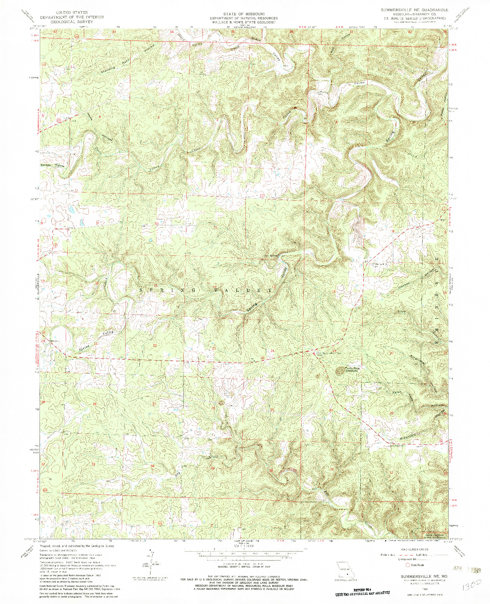 USGS 1:24000-SCALE QUADRANGLE FOR SUMMERSVILLE NE, MO 1968